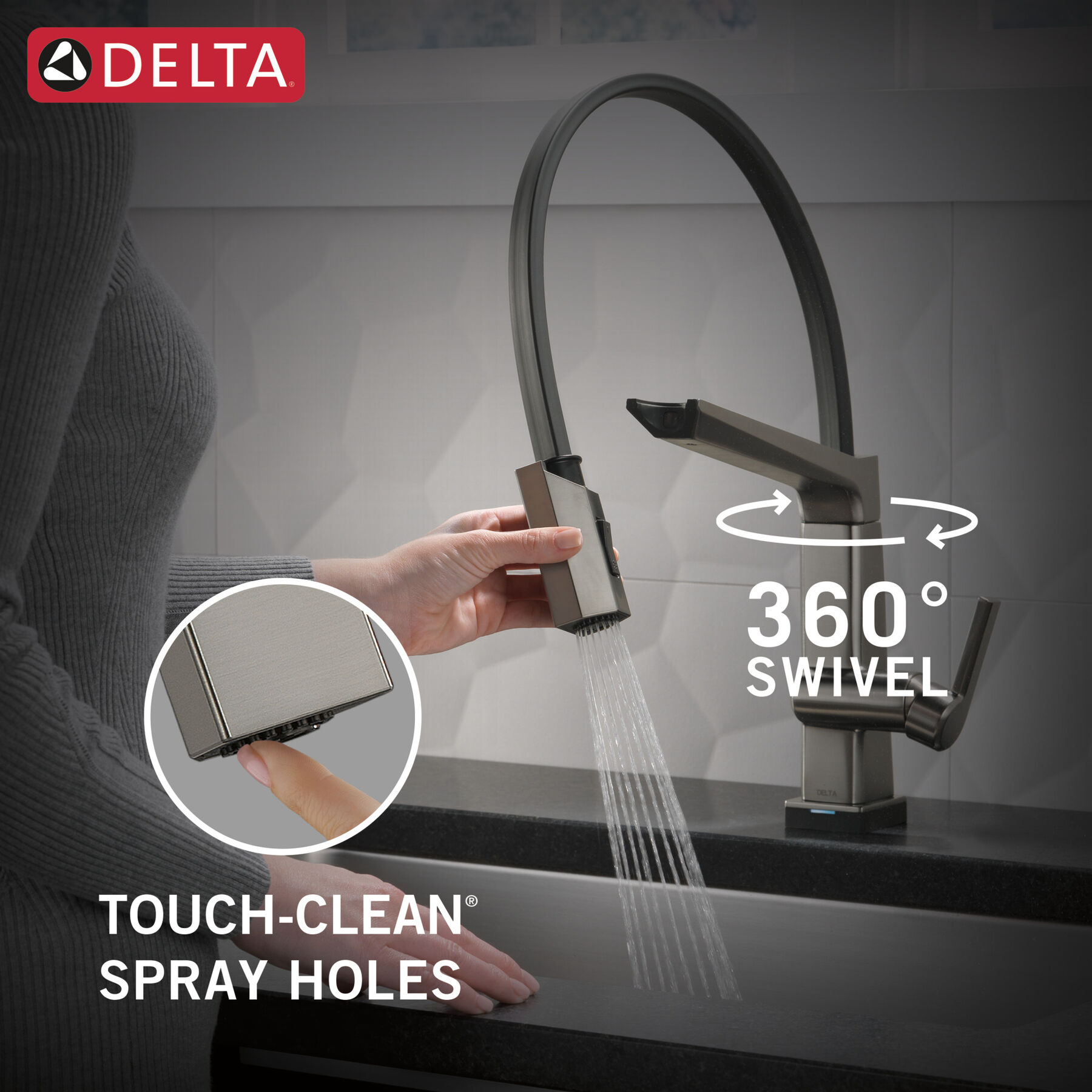 Llave para cocina monomando con manguera expuesta y tecnología Touch<sub>2</sub>O, imagen 8