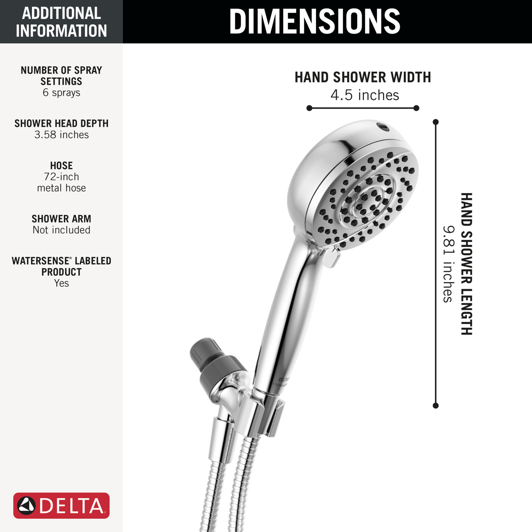 Ducha manual de 6 ajustes con rociado de limpieza, imagen 6