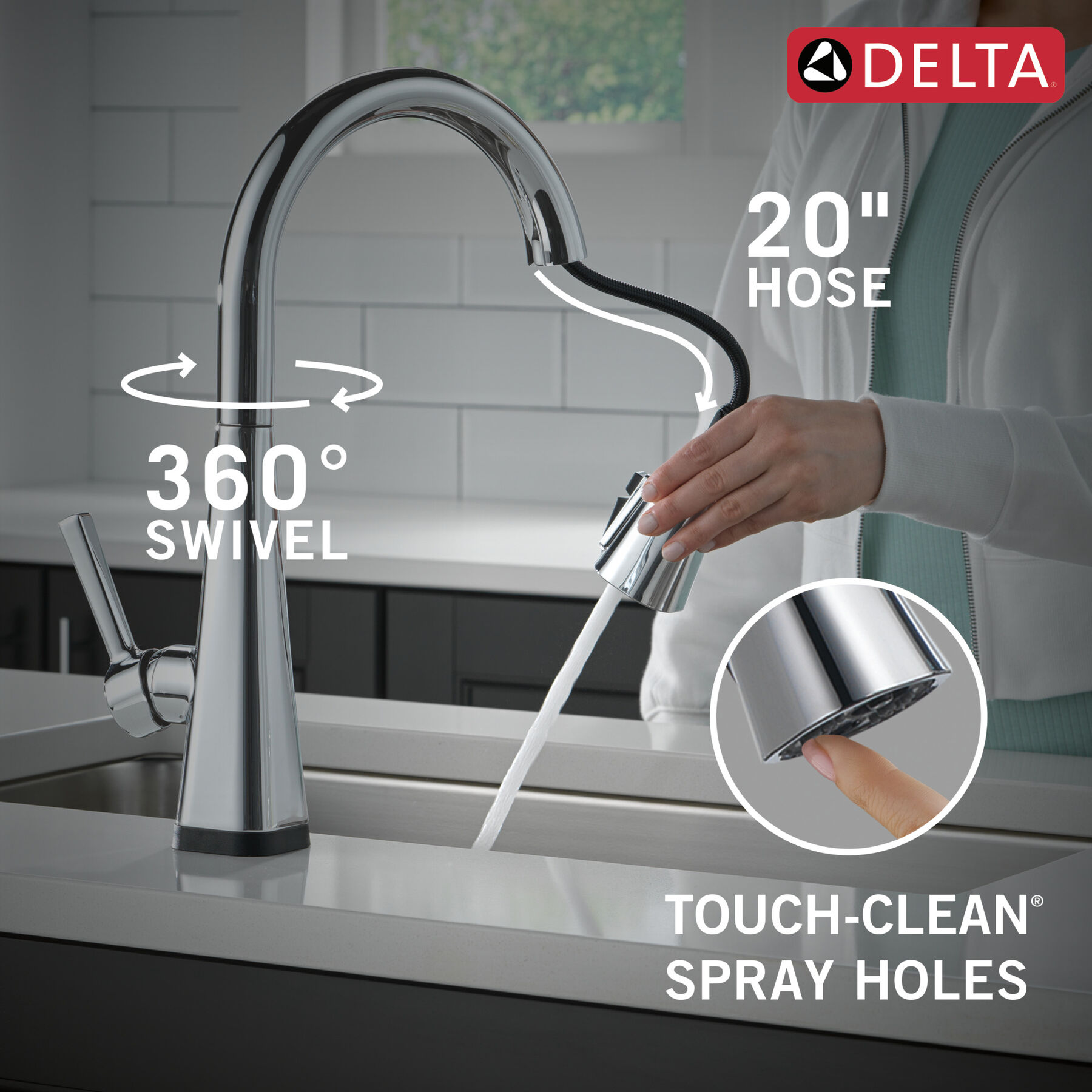 Single-Handle Pull-Down Kitchen Faucet with Touch<sub>2</sub>O® Technology, image 9