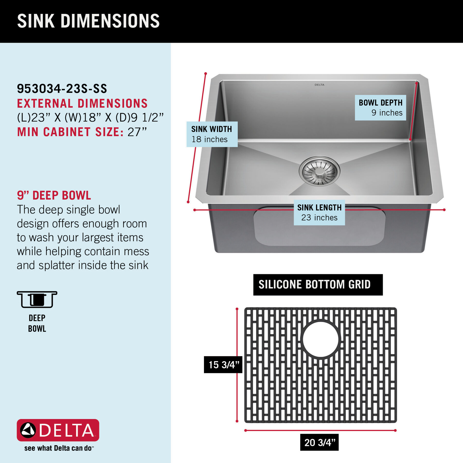 Lavabo de cocina con un receptáculo de acero inoxidable de 23" de montaje bajo encimera con accesorios, imagen 6