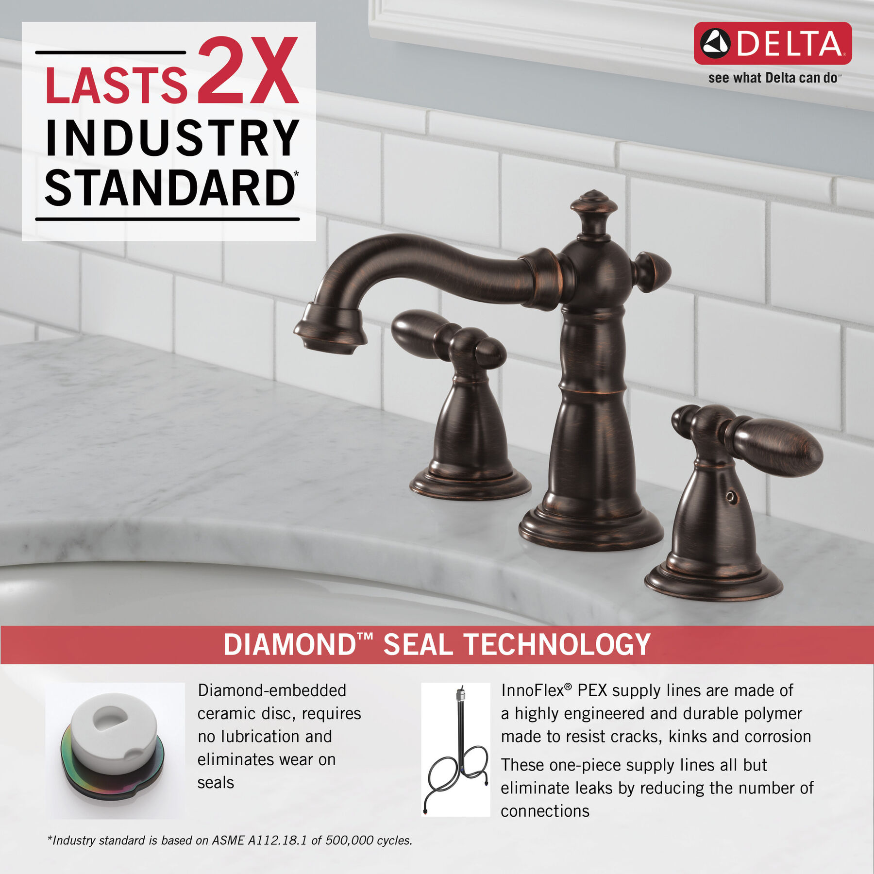 Llave para baño de extensión con dos manijas, imagen 2