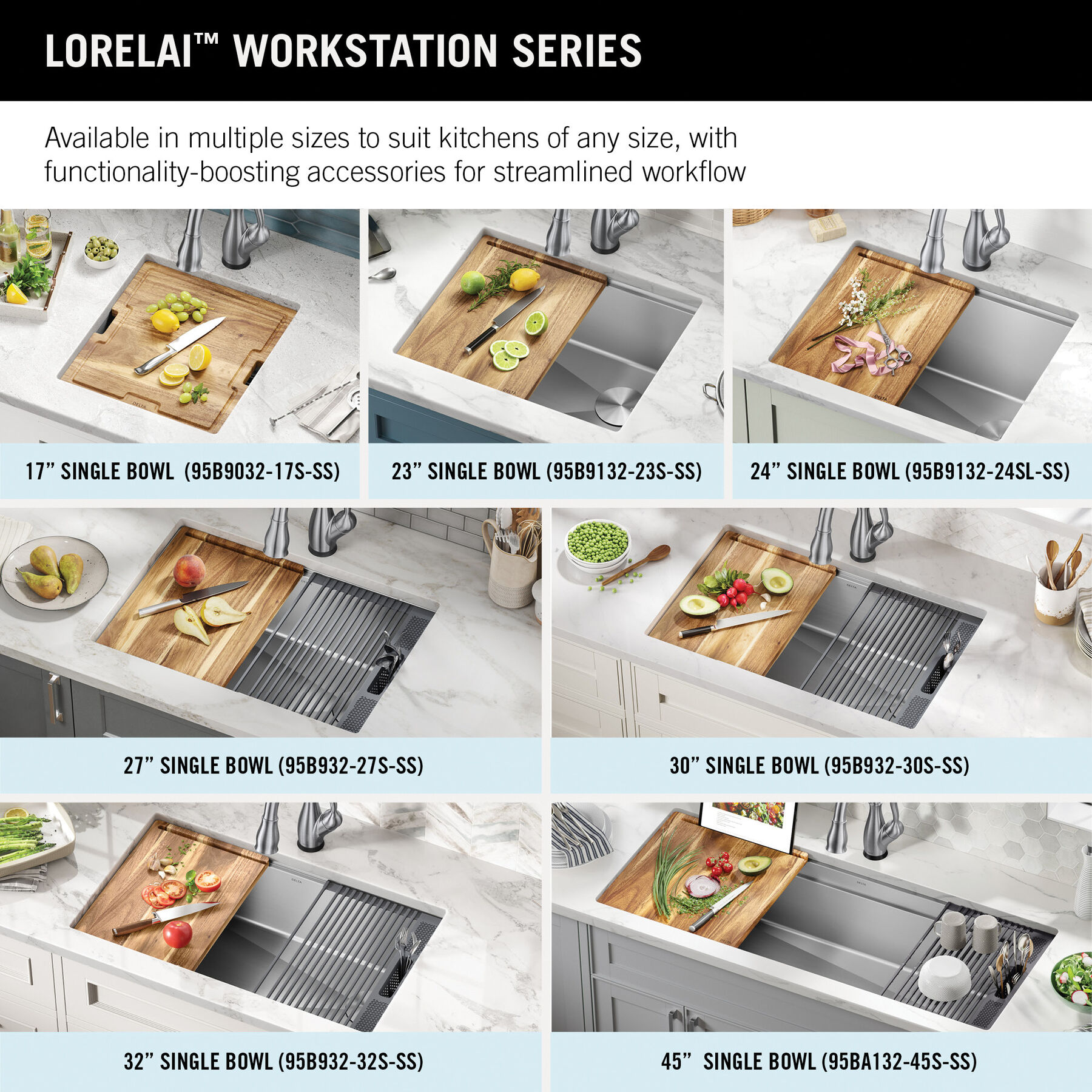 Lavabo de cocina tipo estación de trabajo con un receptáculo de acero inoxidable calibre 16 de 23" de montaje bajo encimera, con reborde WorkFlow™ y accesorios, imagen 5