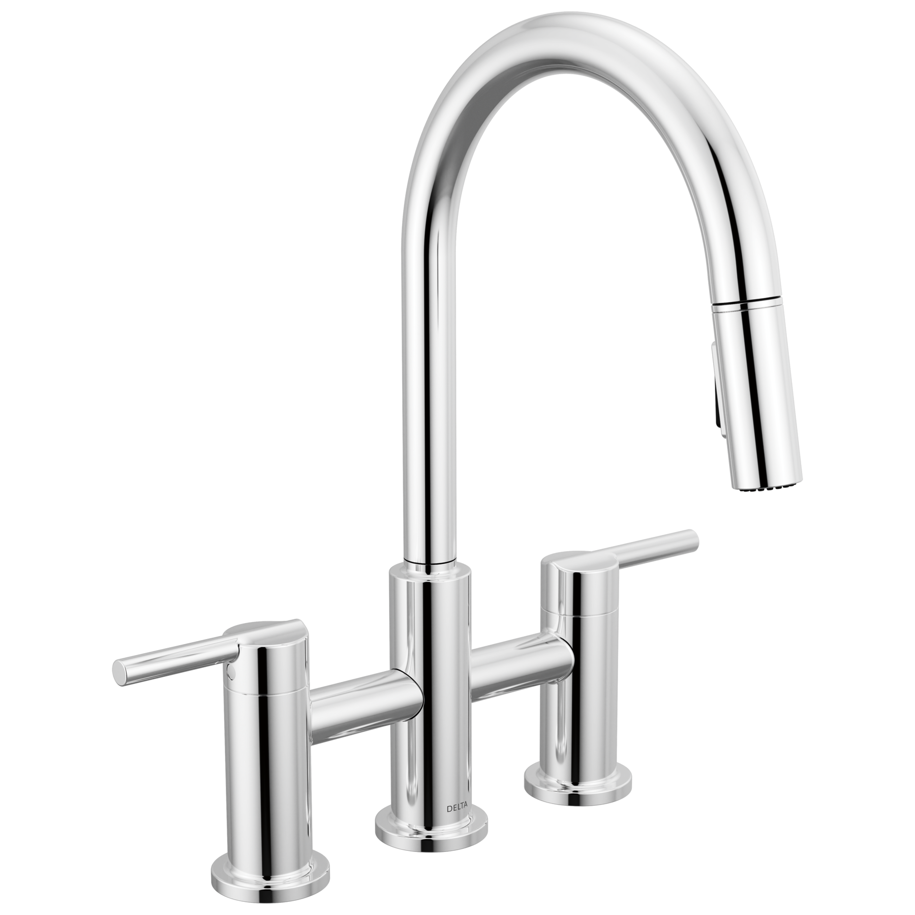 Llave para cocina tipo puente extensible con dos manijas