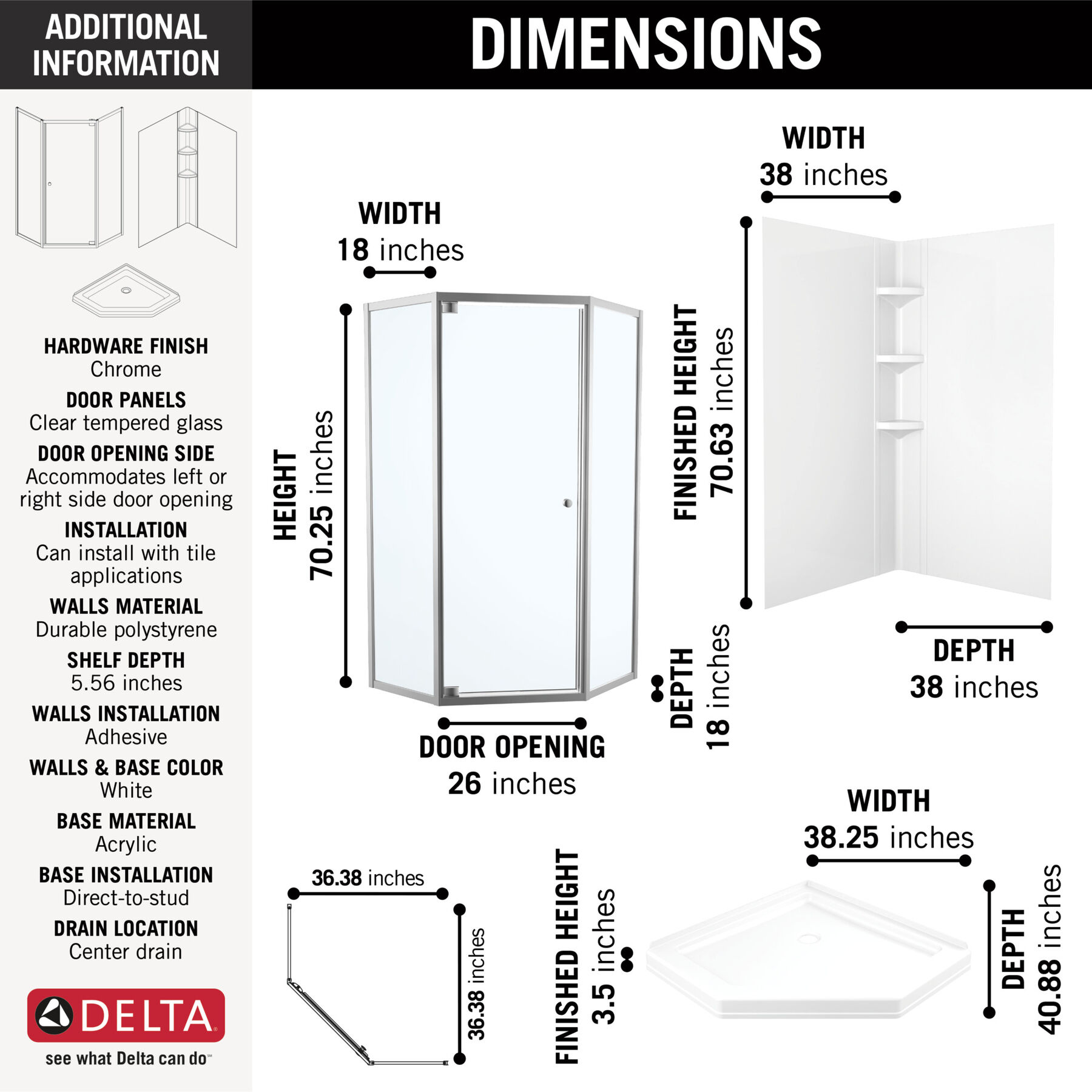 38x38 Corner Shower Bundle - Neo, image 1