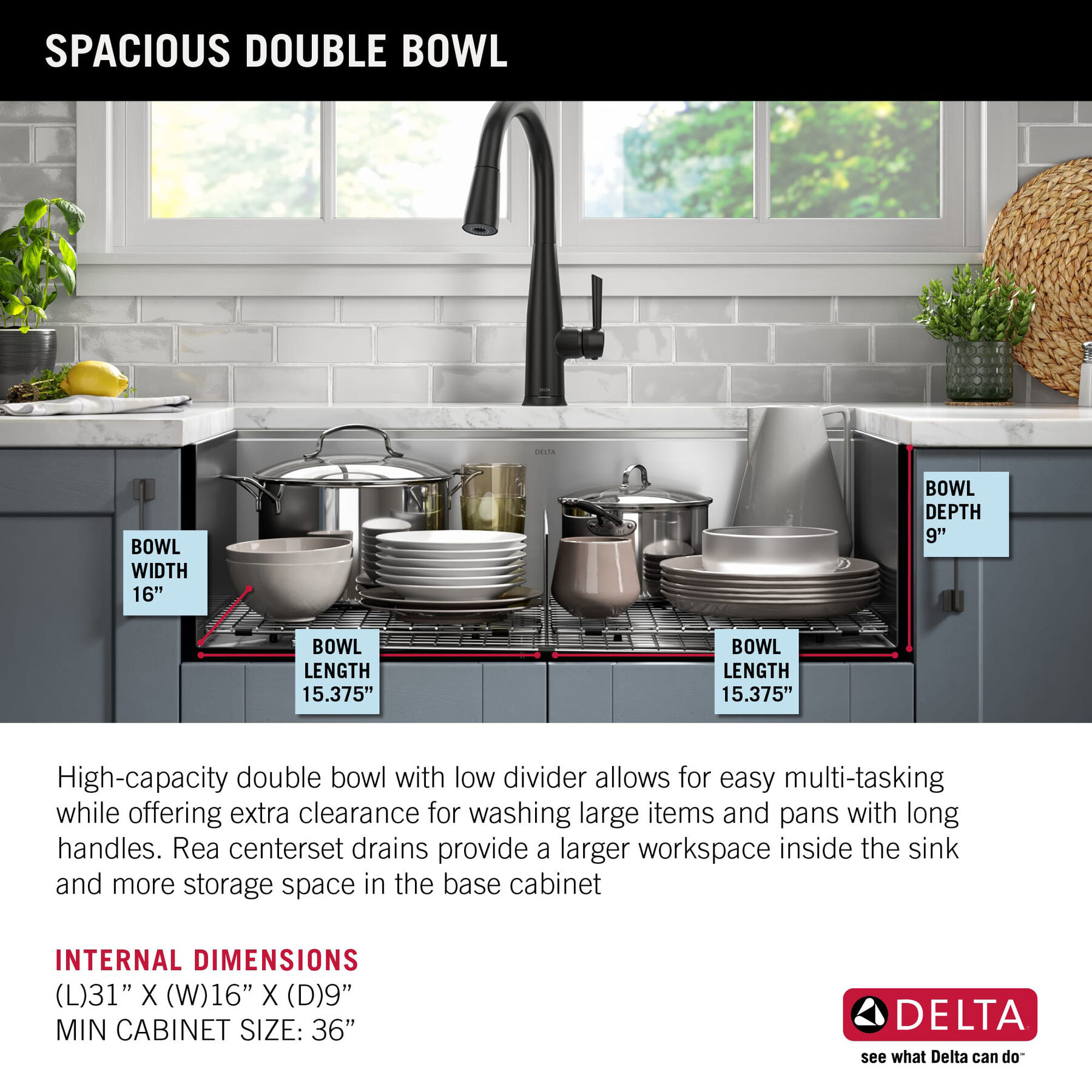33” Workstation Kitchen Sink Undermount 16 Gauge Stainless Steel 50/50 Double Bowl with WorkFlow™ Ledge and Accessories, image 5