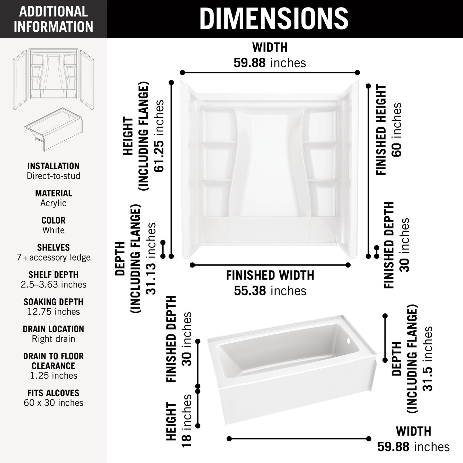 60x30 Alcove Bathtub Bundle - Right, image 4
