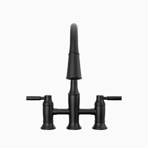 Llave para cocina tipo puente extensible con dos manijas
