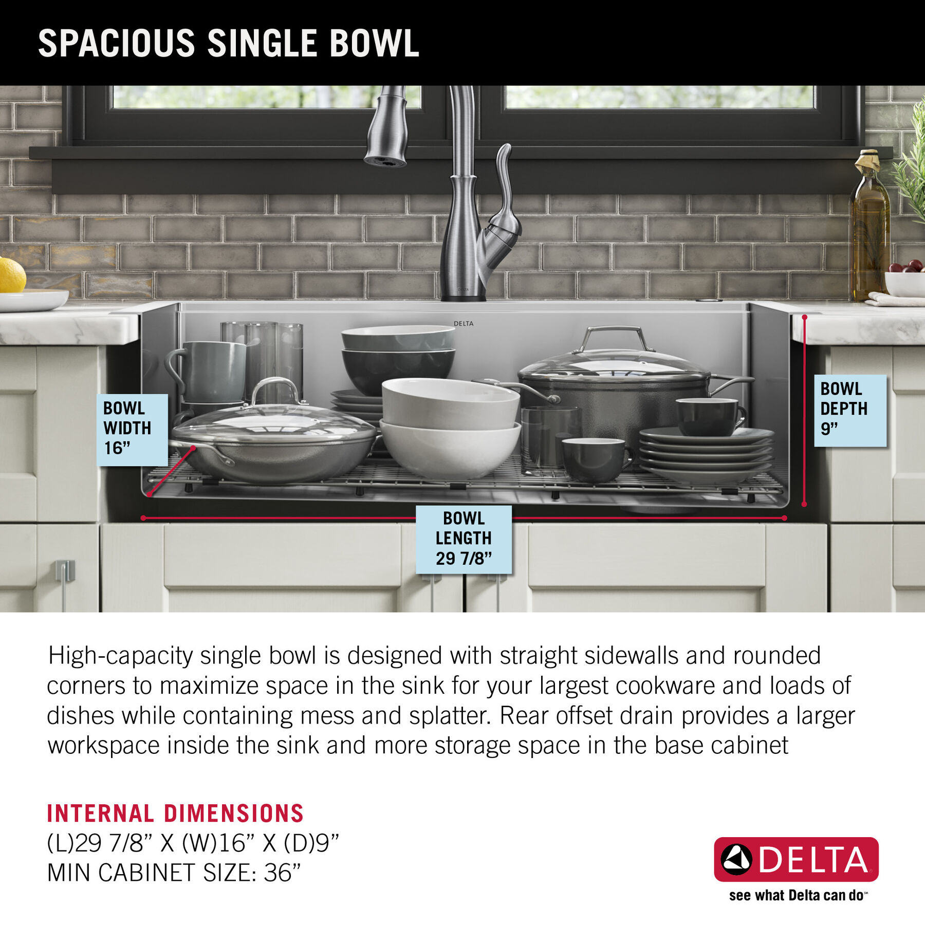 Lavabo de cocina tipo estación de trabajo con un receptáculo de acero inoxidable de 33" de montaje superior encastrado, con reborde WorkFlow™ y accesorios, imagen 34