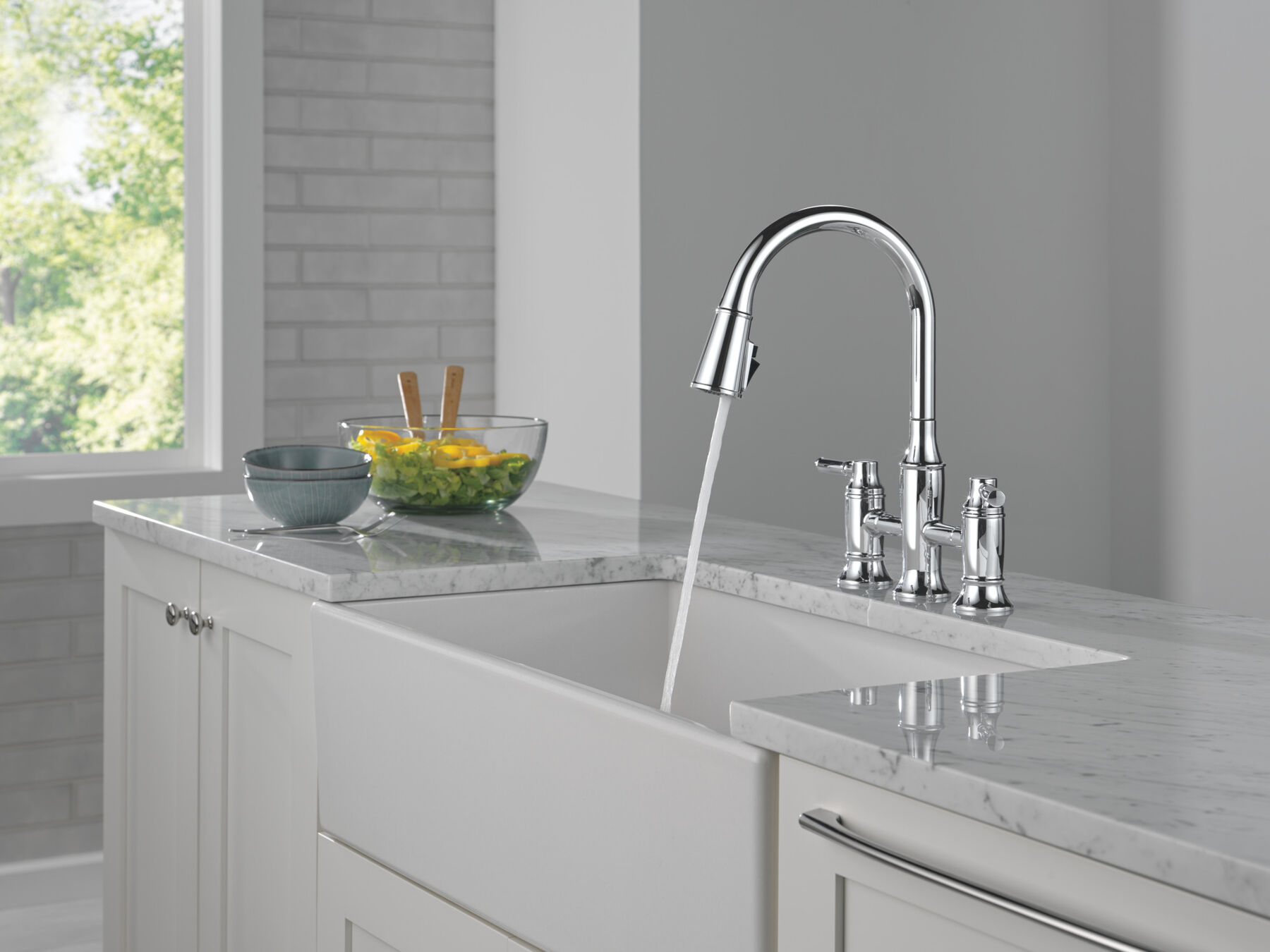 Llave para cocina tipo puente extensible con dos manijas, imagen 7