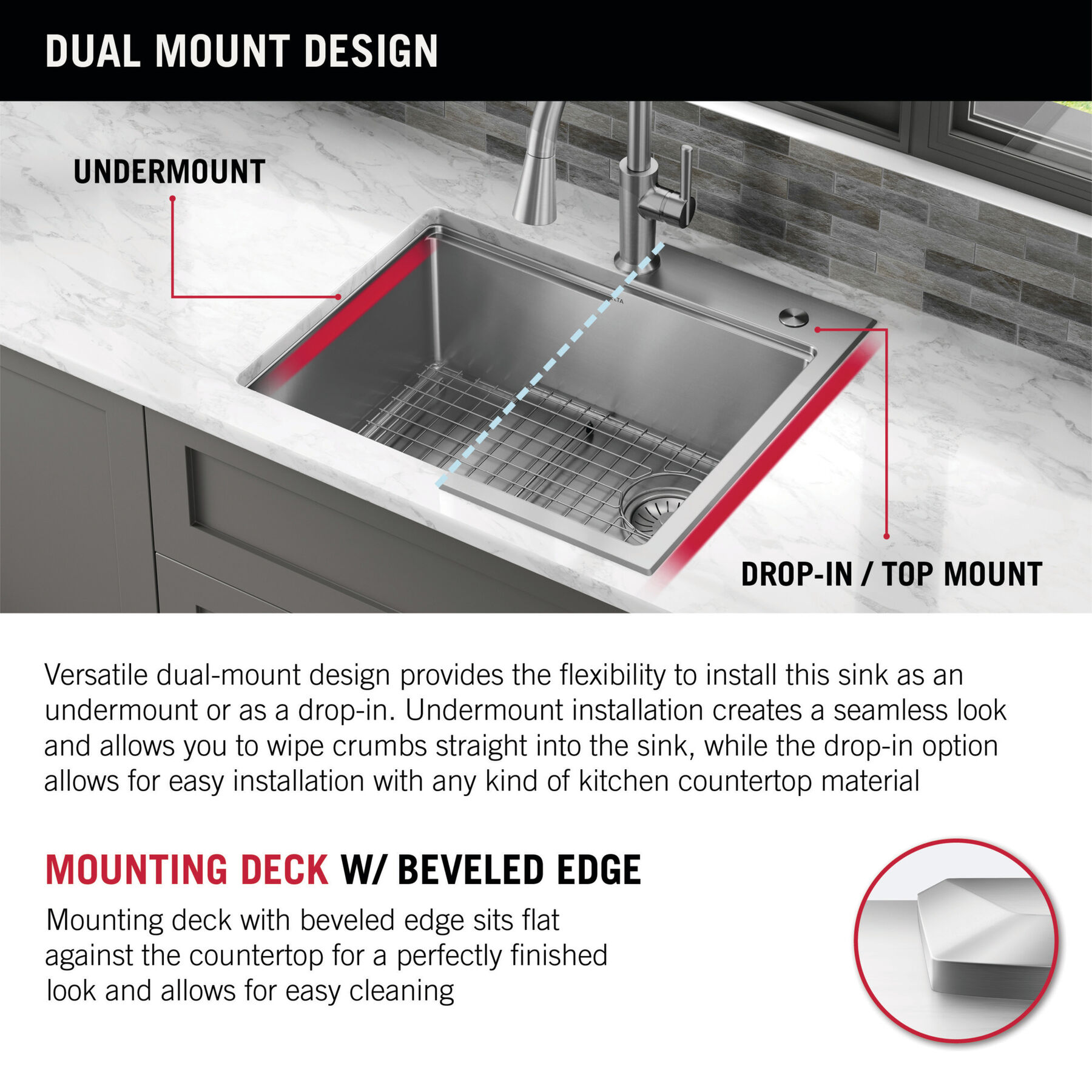 Lavabo de cocina tipo estación de trabajo con un receptáculo de acero inoxidable de 33" de montaje bajo encimera encastrado, con reborde WorkFlow™ y accesorios, imagen 10