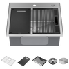 Lavabo de cocina tipo estación de trabajo con un receptáculo de acero inoxidable calibre 16 de 25" de montaje superior encastrado, con reborde WorkFlow™ y accesorios