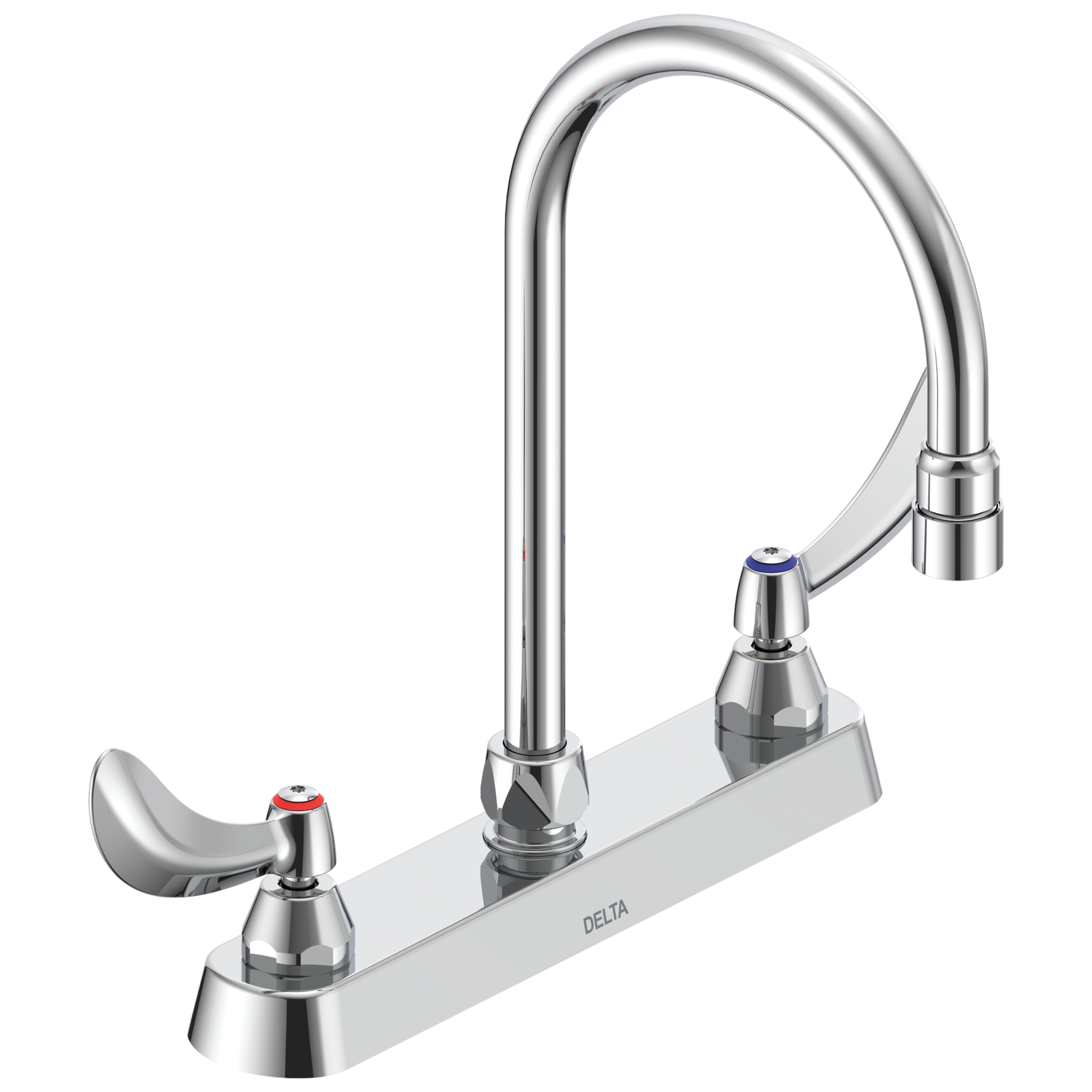 Two Handle 8 In Cast Deck-Mount Faucet with Limited Swing Spout