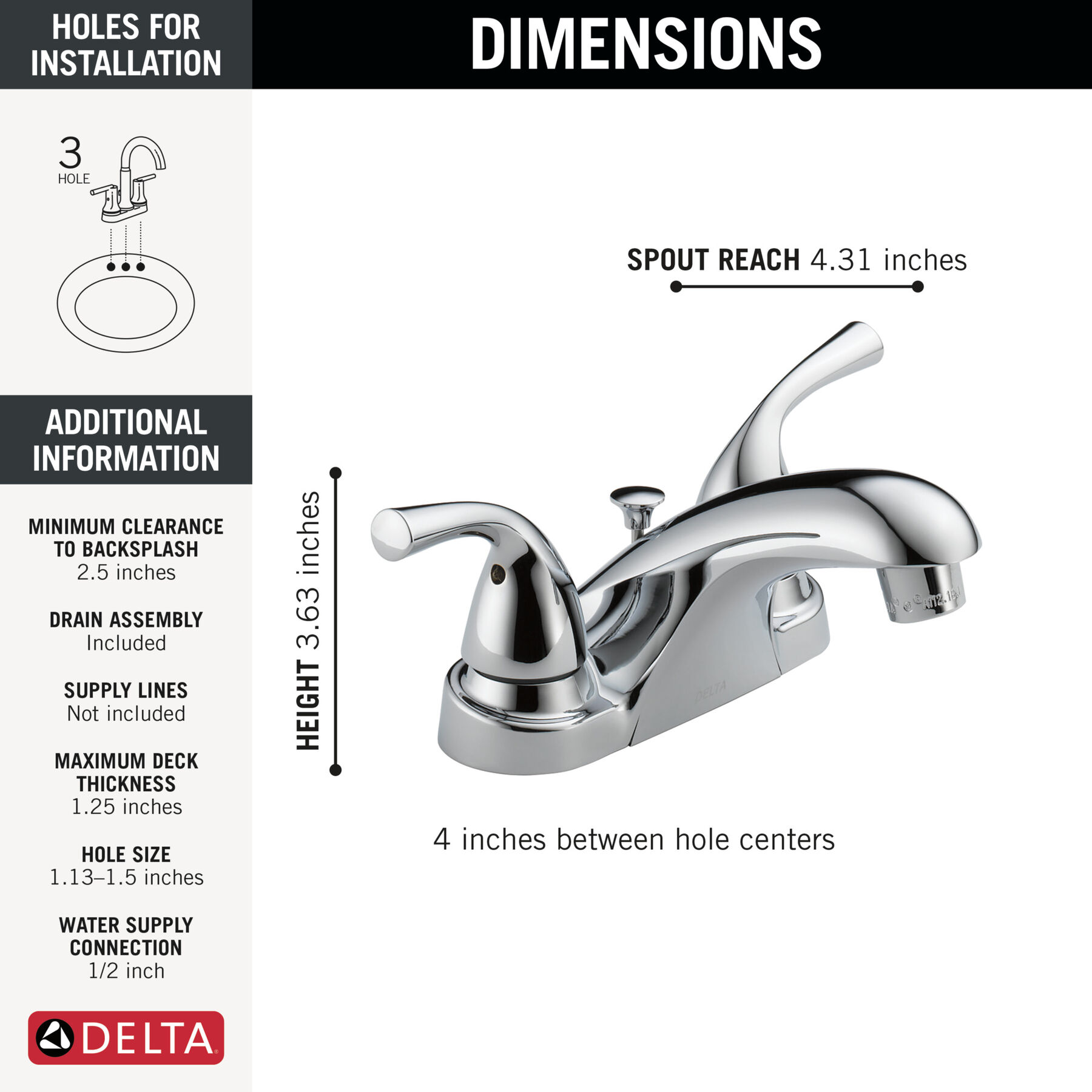 Llave para baño de combinación con dos manijas, imagen 3