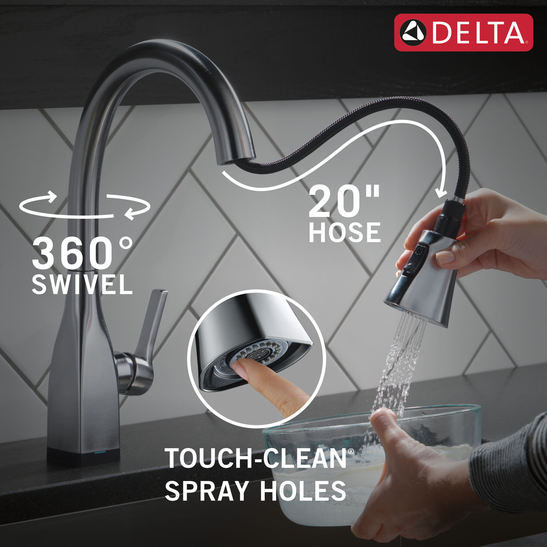 Llave para cocina monomando extensible con tecnologías Touch<sub>2</sub>O® y ShieldSpray®, imagen 9
