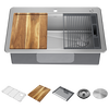 Lavabo de cocina tipo estación de trabajo con un receptáculo de acero inoxidable de 33" de montaje superior encastrado, con reborde WorkFlow™ y accesorios