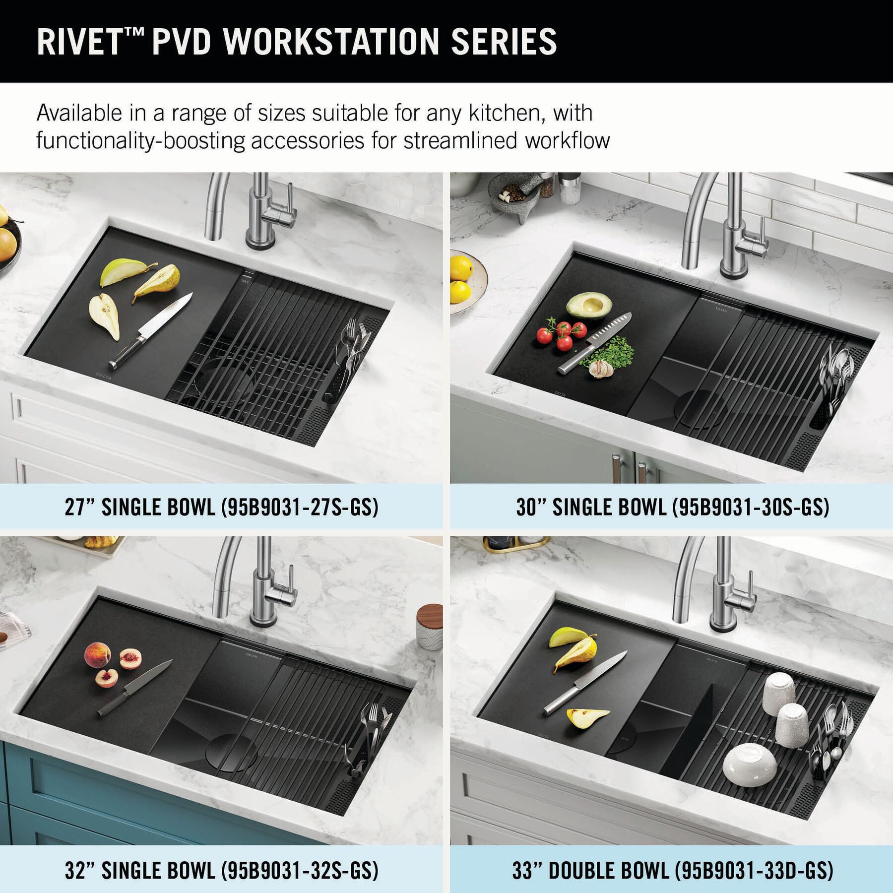Lavabo de cocina tipo estación de trabajo con un receptáculo calibre 16 de 30" de montaje bajo encimera, con reborde WorkFlow™ y accesorios, imagen 5