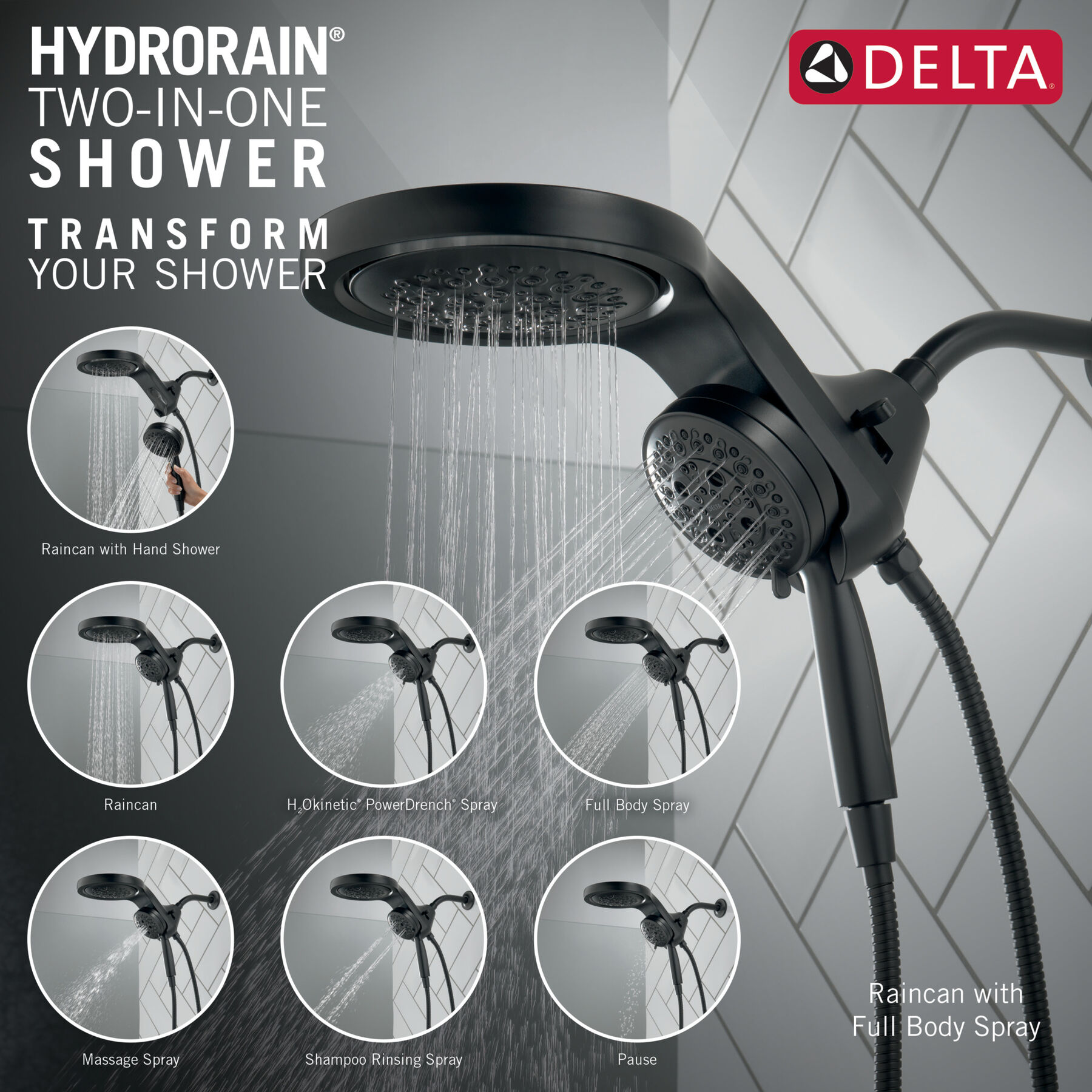 Shower Trim with HydroRain Shower Head and Rough Bundle - 14 Series, image 4