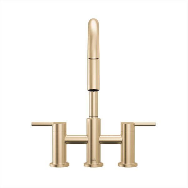 Llave para cocina tipo puente extensible con dos manijas