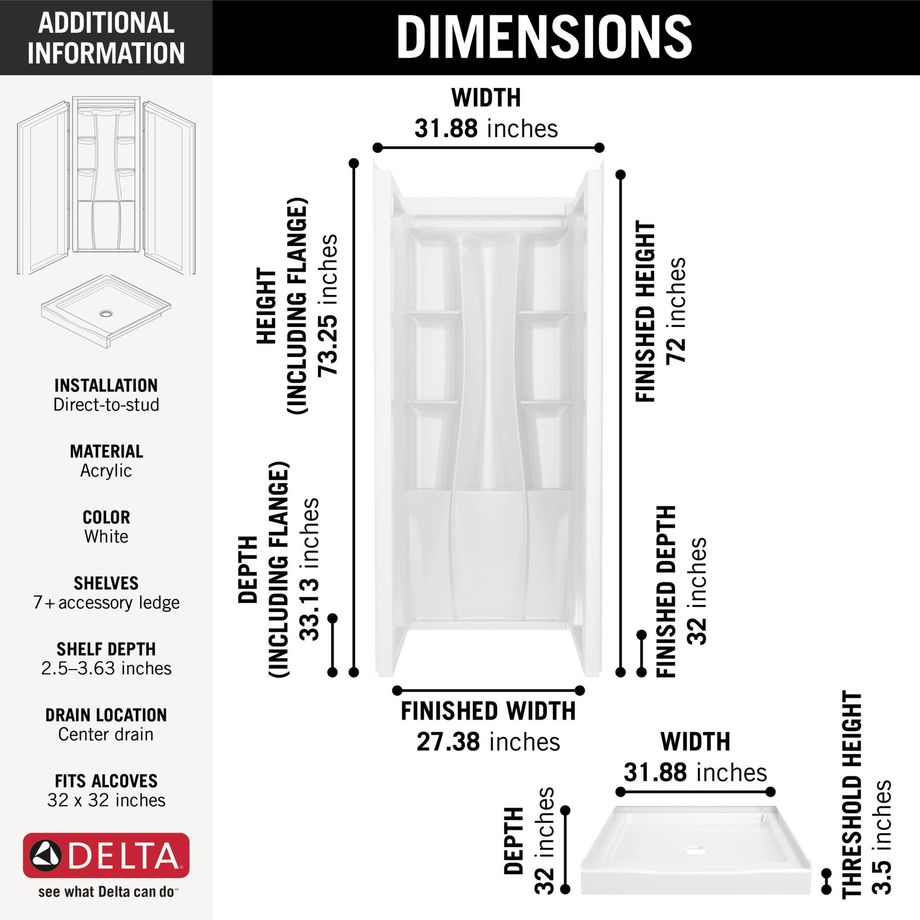 32x32 Alcove Shower Bundle - Center, image 3