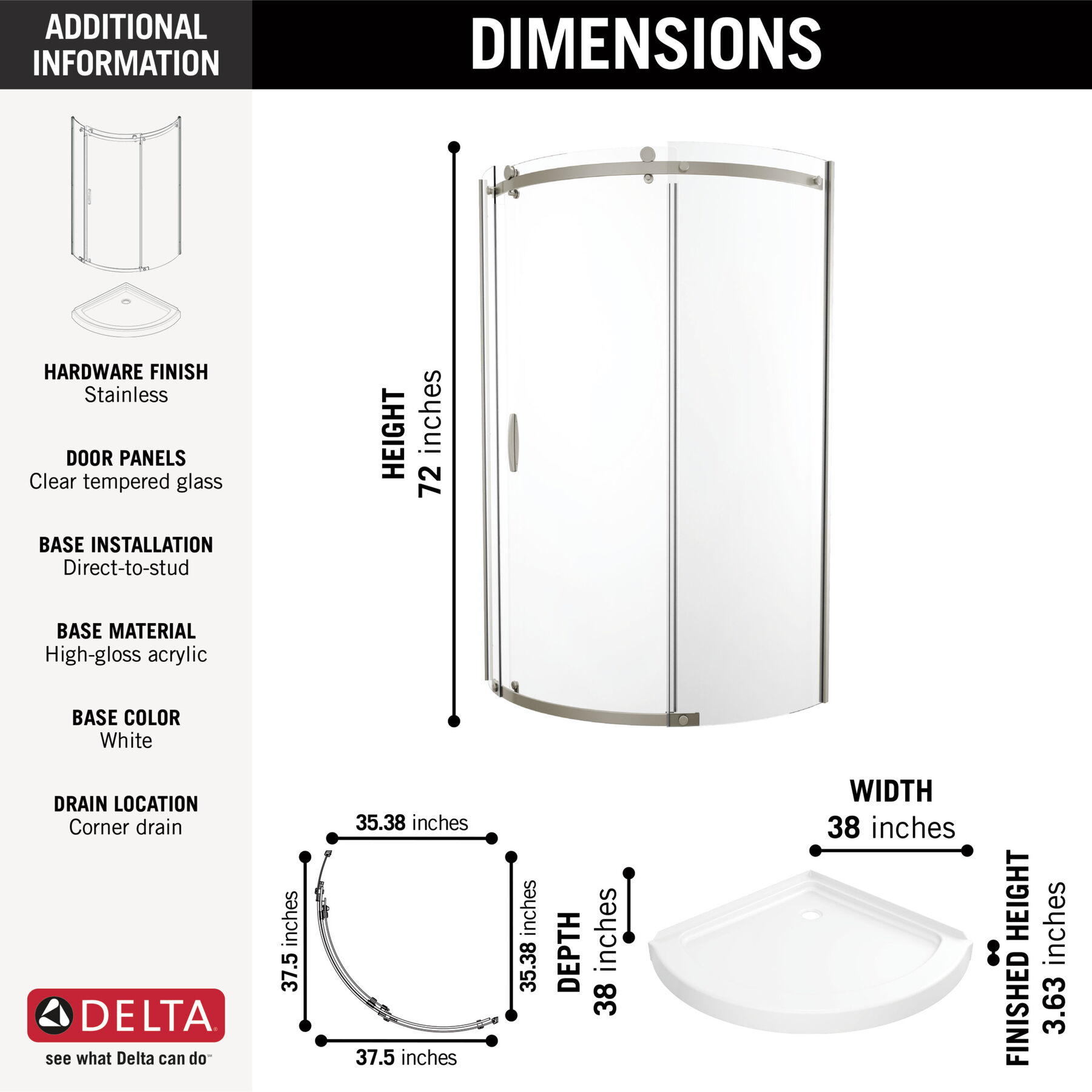38x38 Corner Shower Bundle - Round, image 1