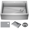 Lavabo de cocina para reacondicionamiento estilo campestre/borde delantero con un receptáculo de acero inoxidable calibre 16 de 30", para instalación de montaje bajo encimera/encastrado con accesorios