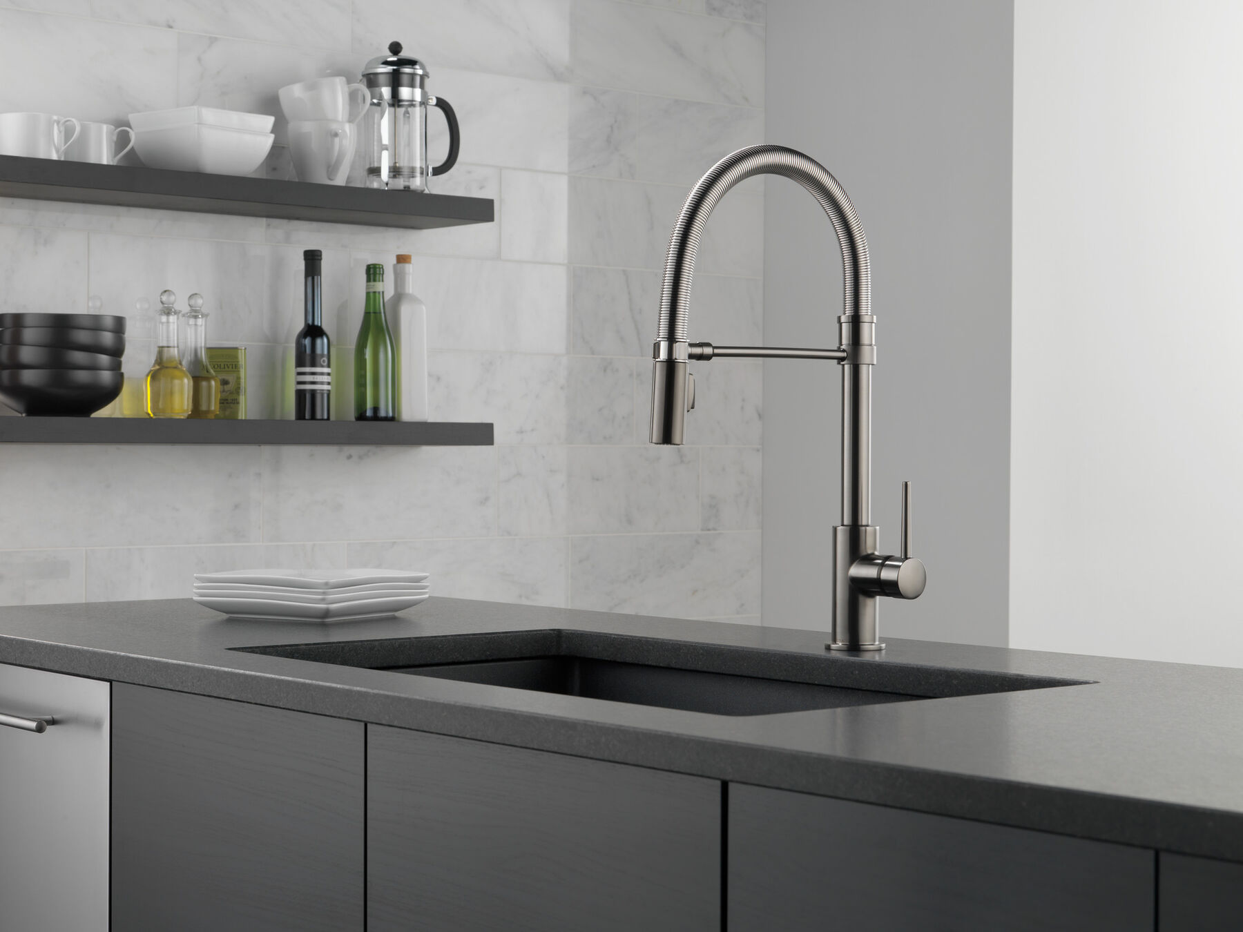Single-Handle Pull-Down Spring Kitchen Faucet, image 14