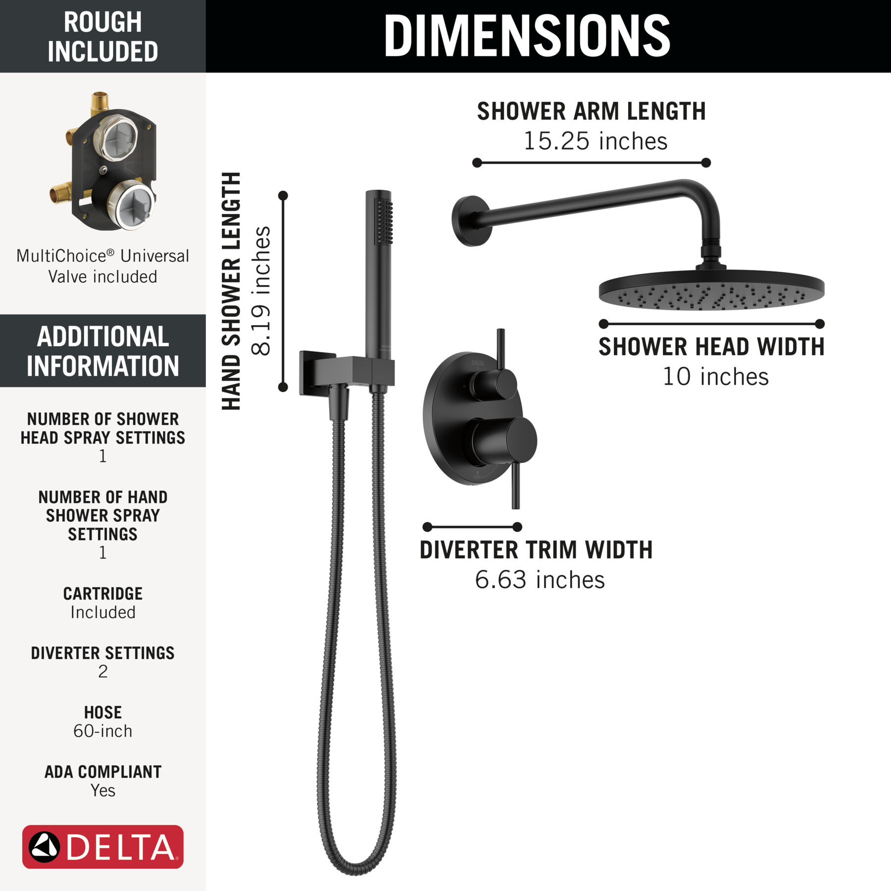Raincan Shower Rough & Trim w/ HS 1L 14S (Recertified), image 2