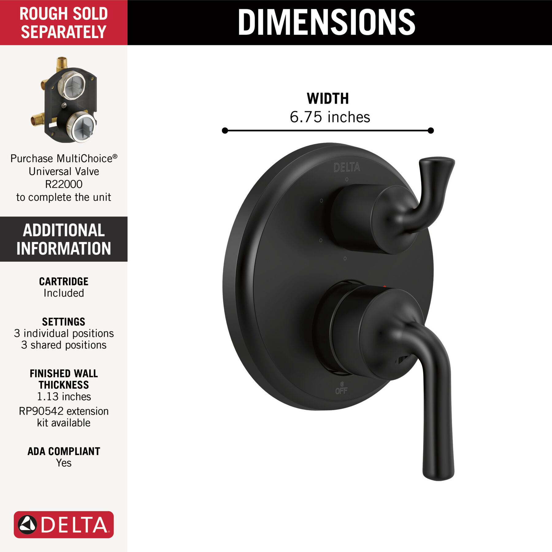 Accesorio de válvula Monitor® serie 14 de dos manijas con desviador integrado de 6 ajustes, imagen 1