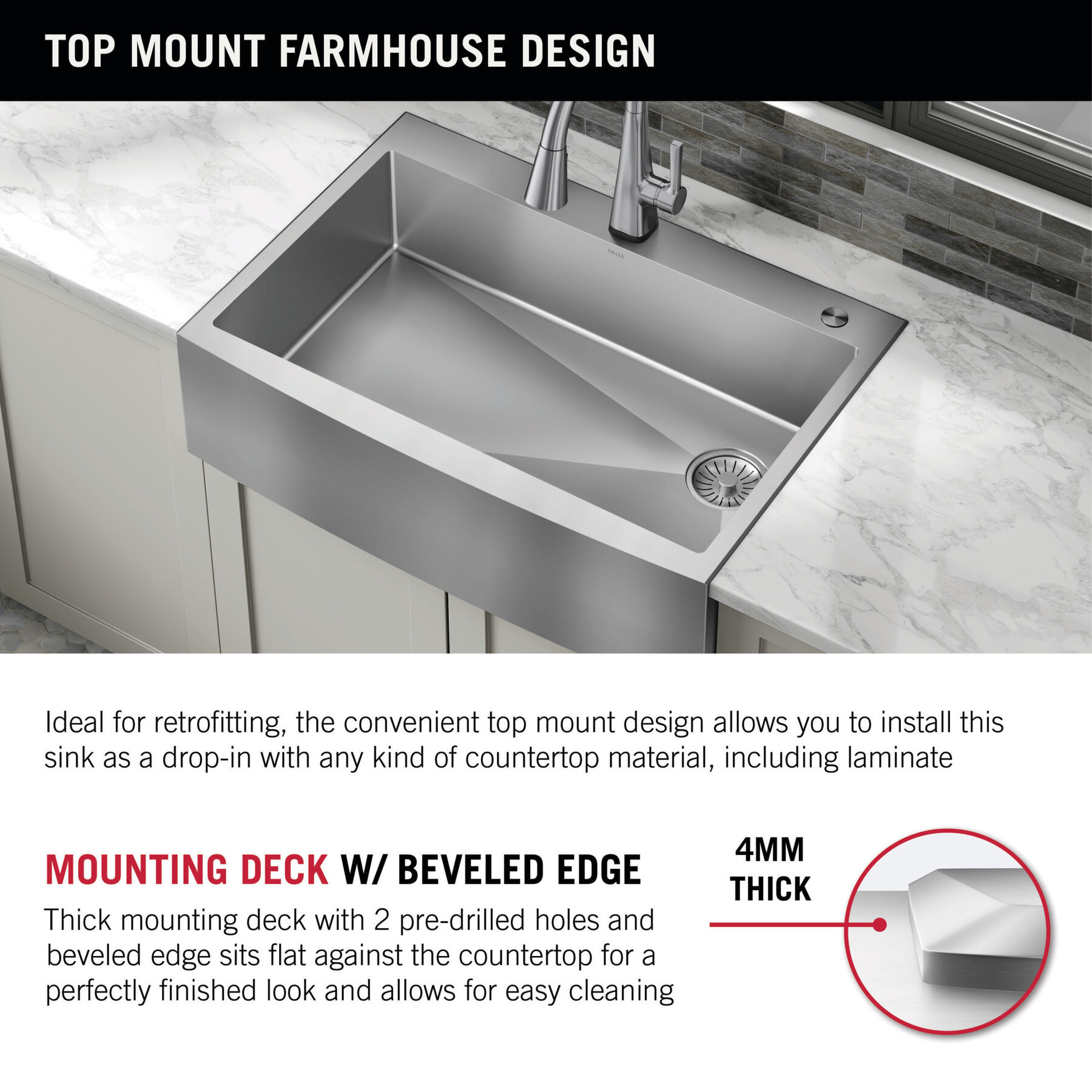 Lavabo de cocina para reacondicionamiento estilo campestre/borde delantero con un receptáculo de acero inoxidable calibre 16 de 30", para instalación de montaje bajo encimera/encastrado con accesorios, imagen 10