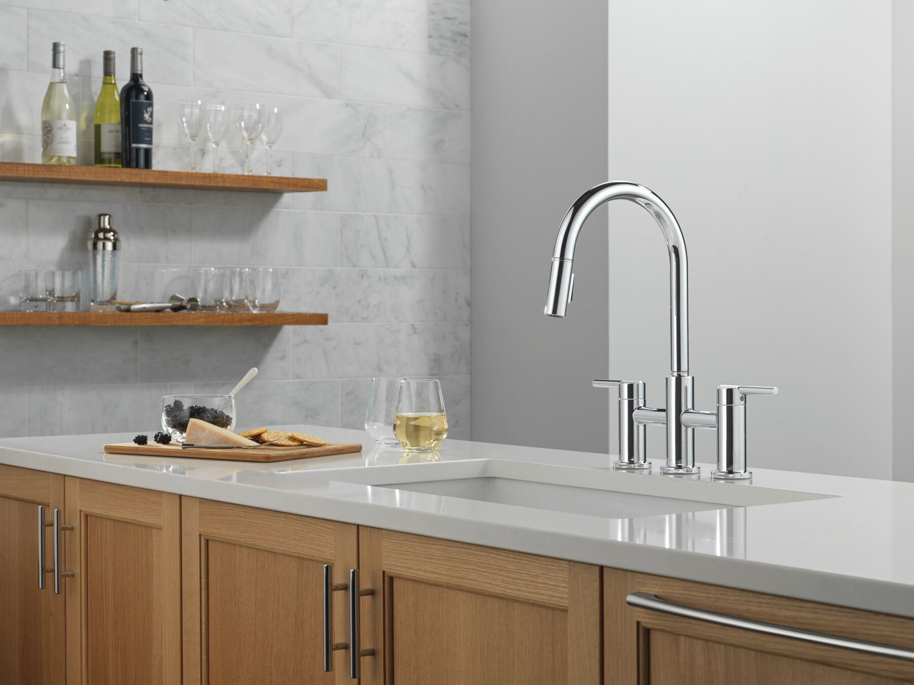 Llave para cocina tipo puente extensible con dos manijas, imagen 7