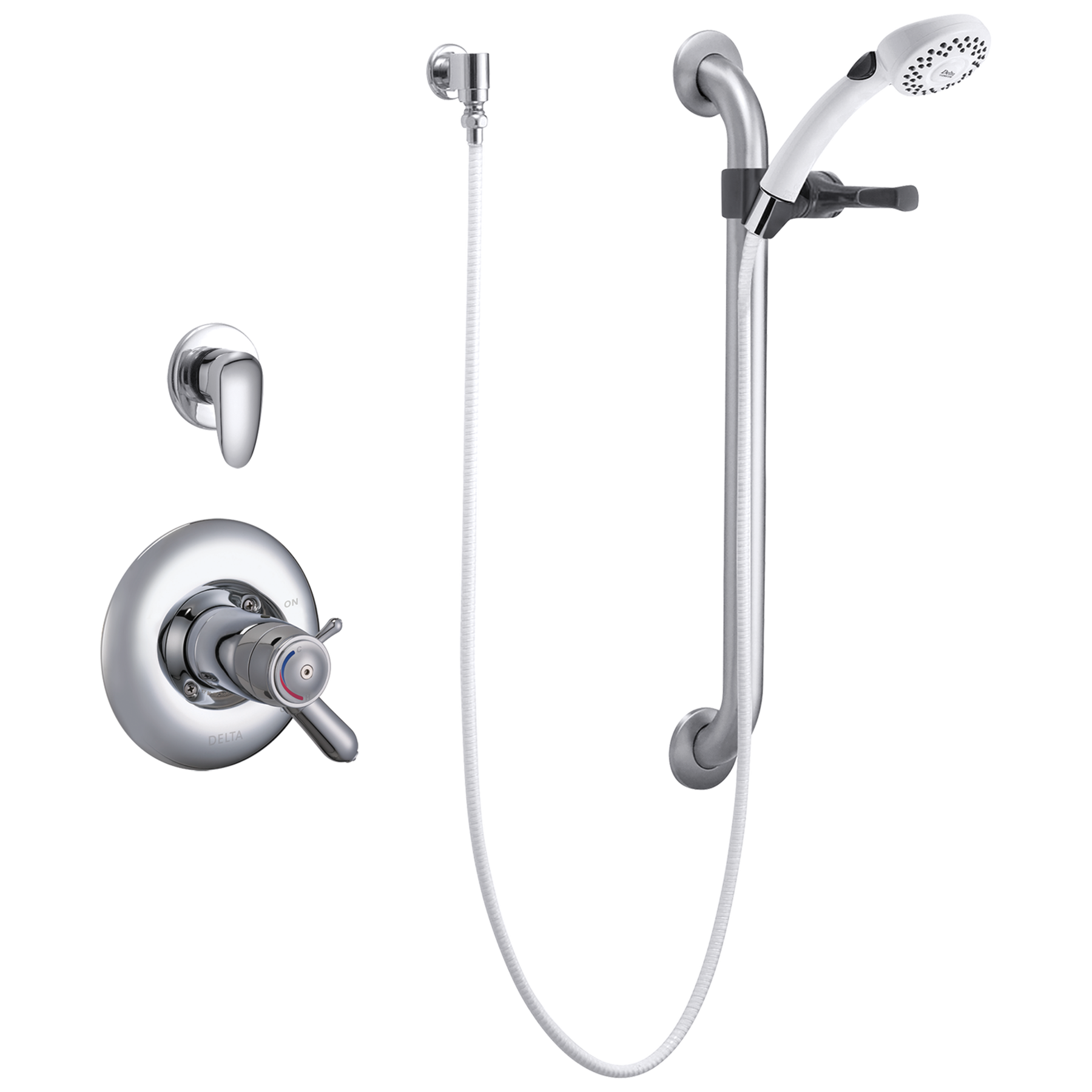 Universal Dual Shower Trim Diverter Hand Shower and Grab Bar