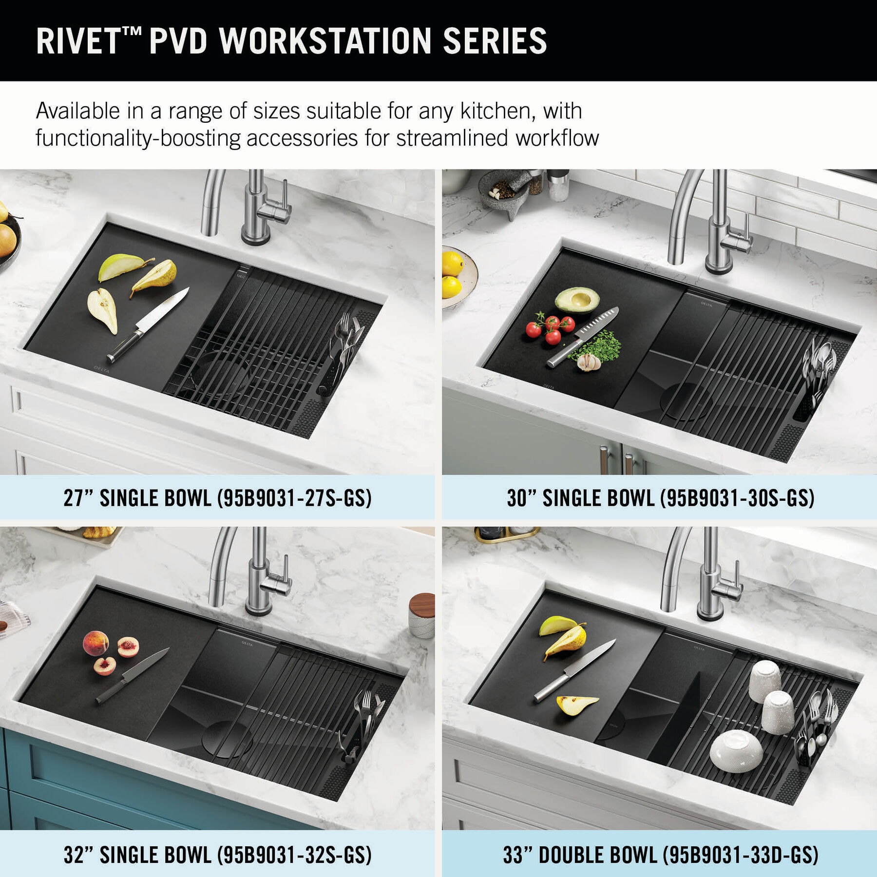 Lavabo de cocina tipo estación de trabajo con un receptáculo calibre 16 de 32" de montaje bajo encimera, con reborde WorkFlow™ y accesorios, imagen 5