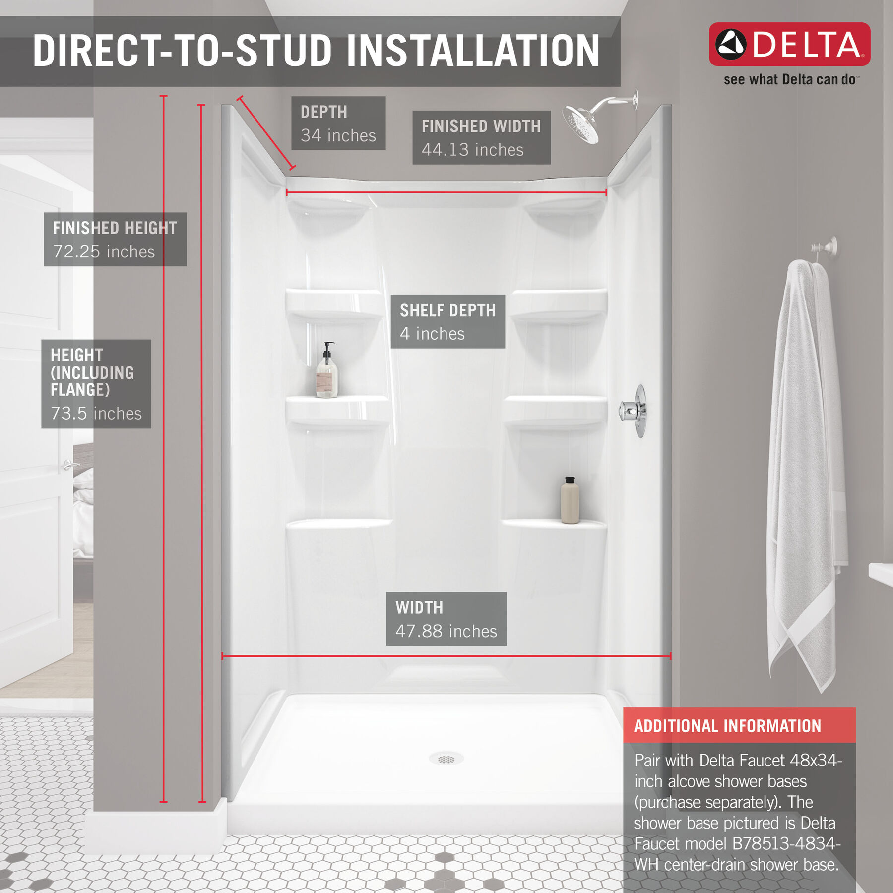 Cerramiento para ducha ProCrylic de 48" Cerramiento de ducha, imagen 5