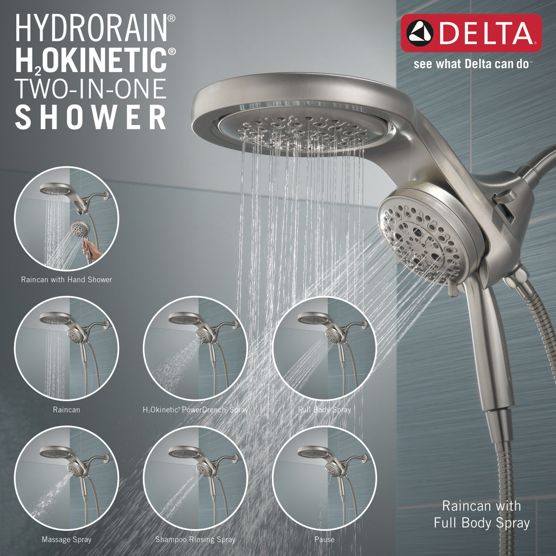 Dos en uno de 5 ajustes HydroRain H2O de 2.5GPM (producto recertificado), imagen 2