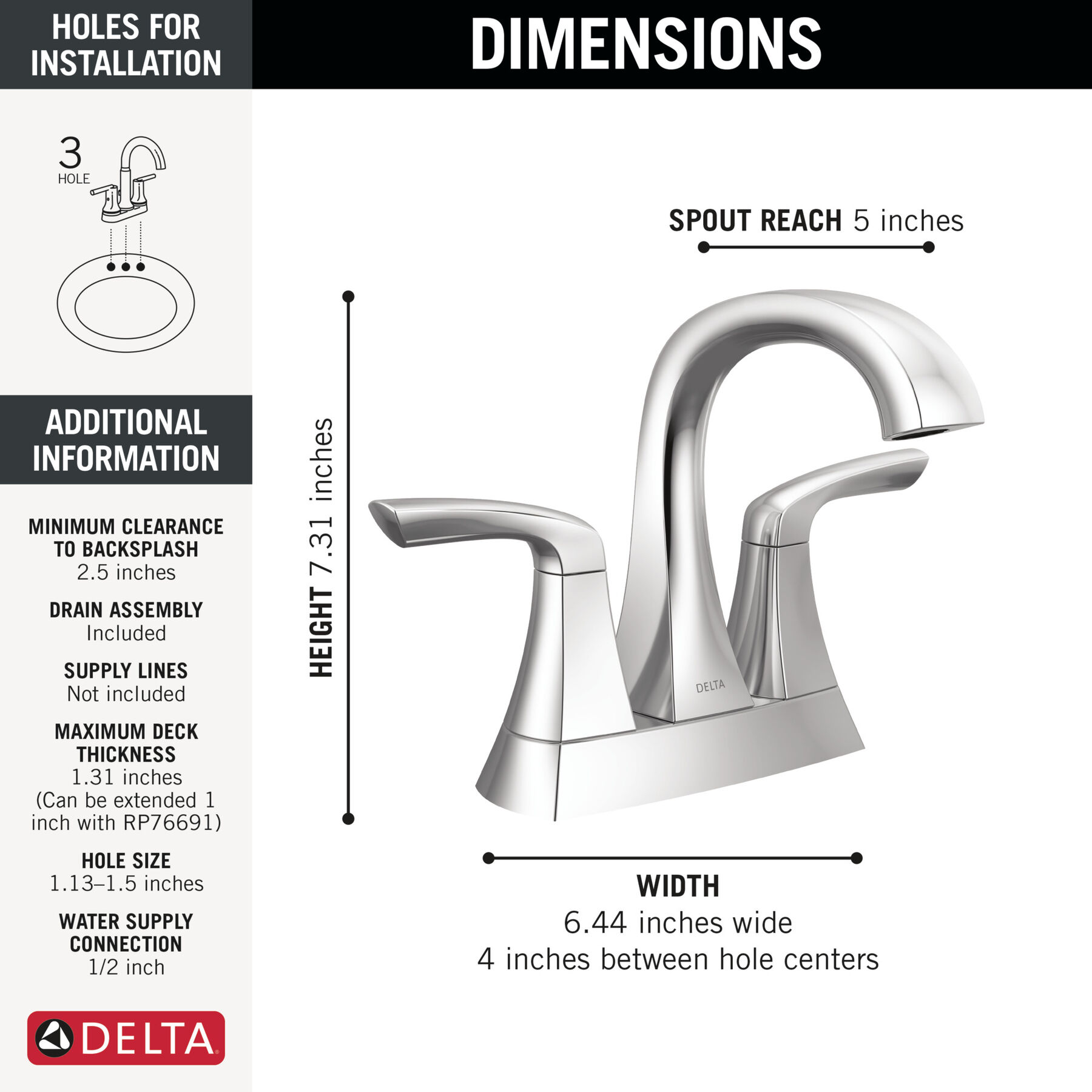 Llave para baño de combinación con dos manijas, imagen 1