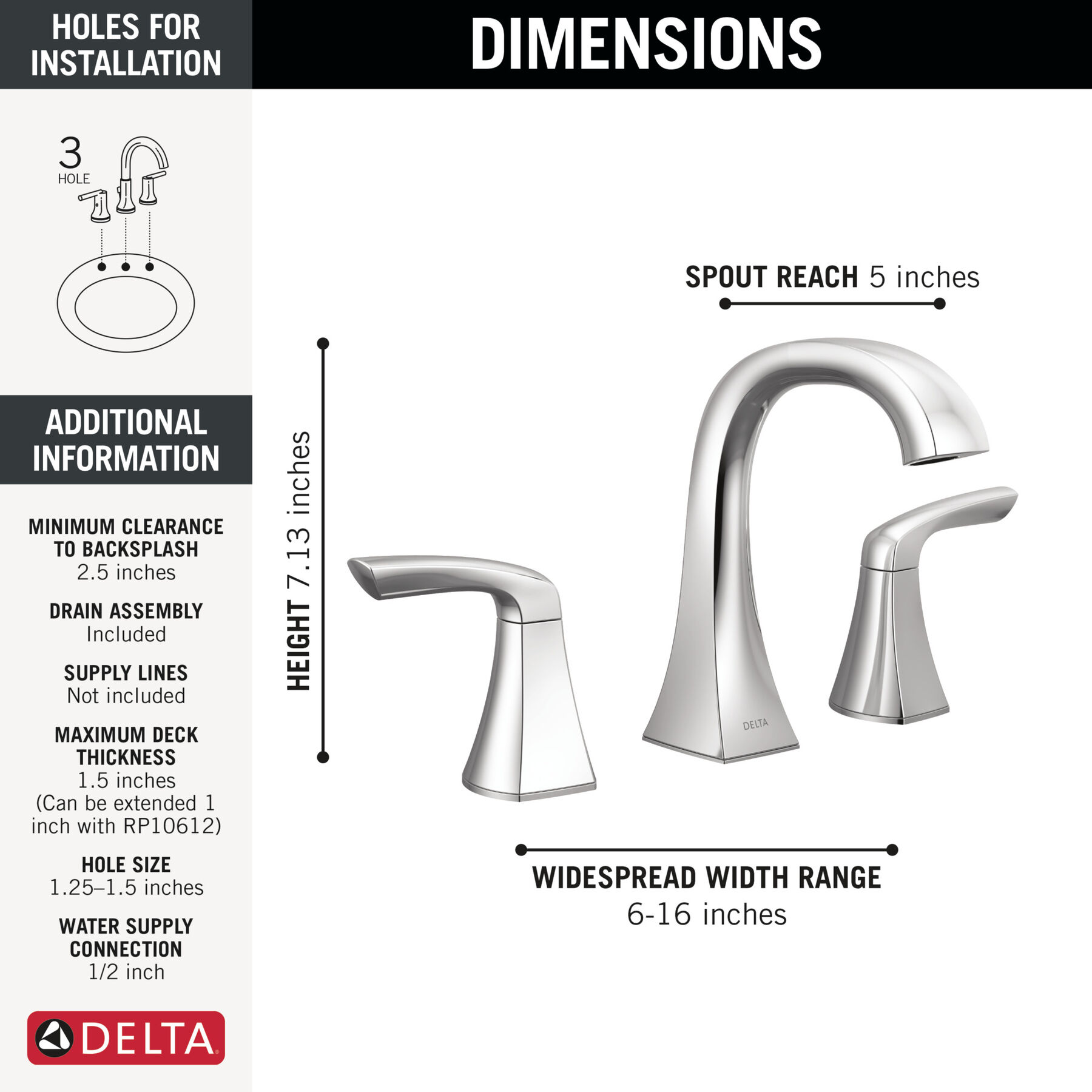 Llave para baño de extensión con dos manijas, imagen 1