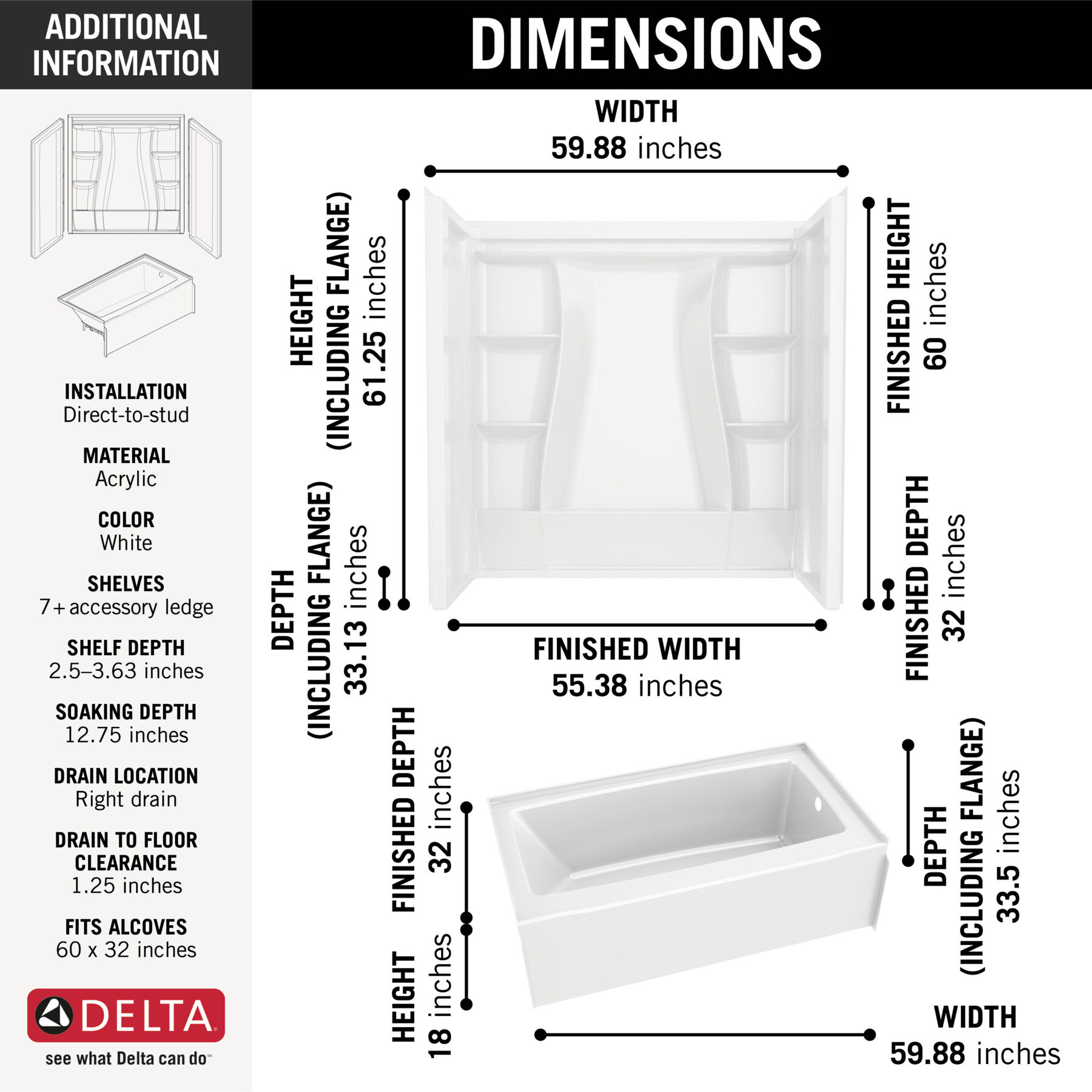 60x32 Alcove Bathtub Bundle - Right, image 3