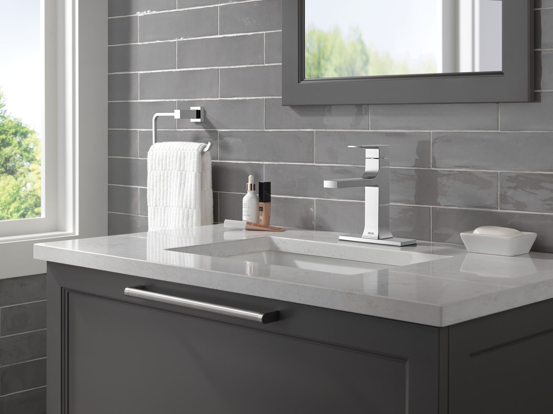 Single Handle Lavatory Faucet with Bathroom Accessories Bundle, image 2