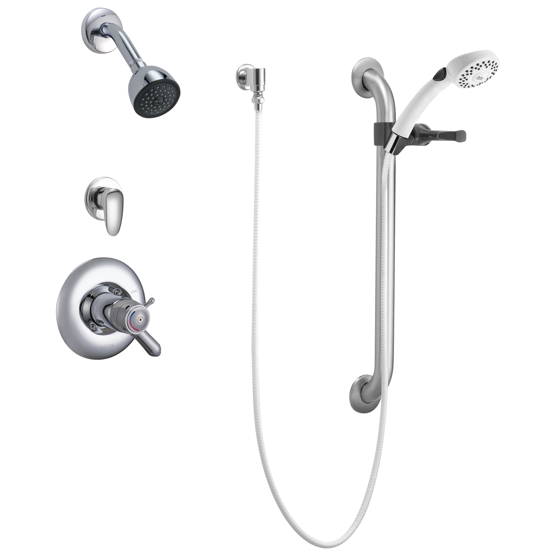 Universal Dual Shower Trim Diverter Hand Shower and Grab Bar