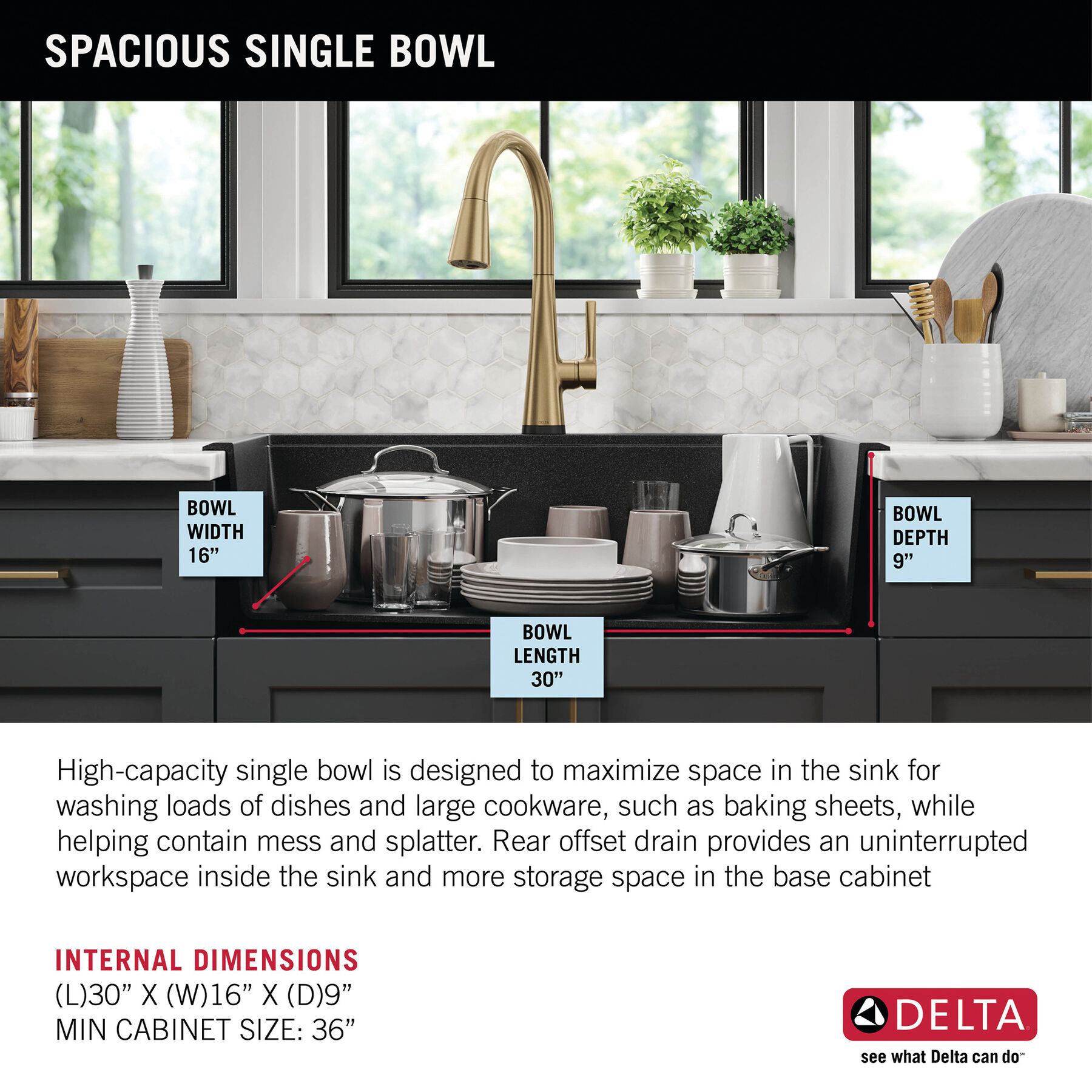 Lavabo de cocina tipo estación de trabajo con un receptáculo de compuesto de granito de 33" de montaje superior encastrado, con reborde WorkFlow™ y accesorios, imagen 4