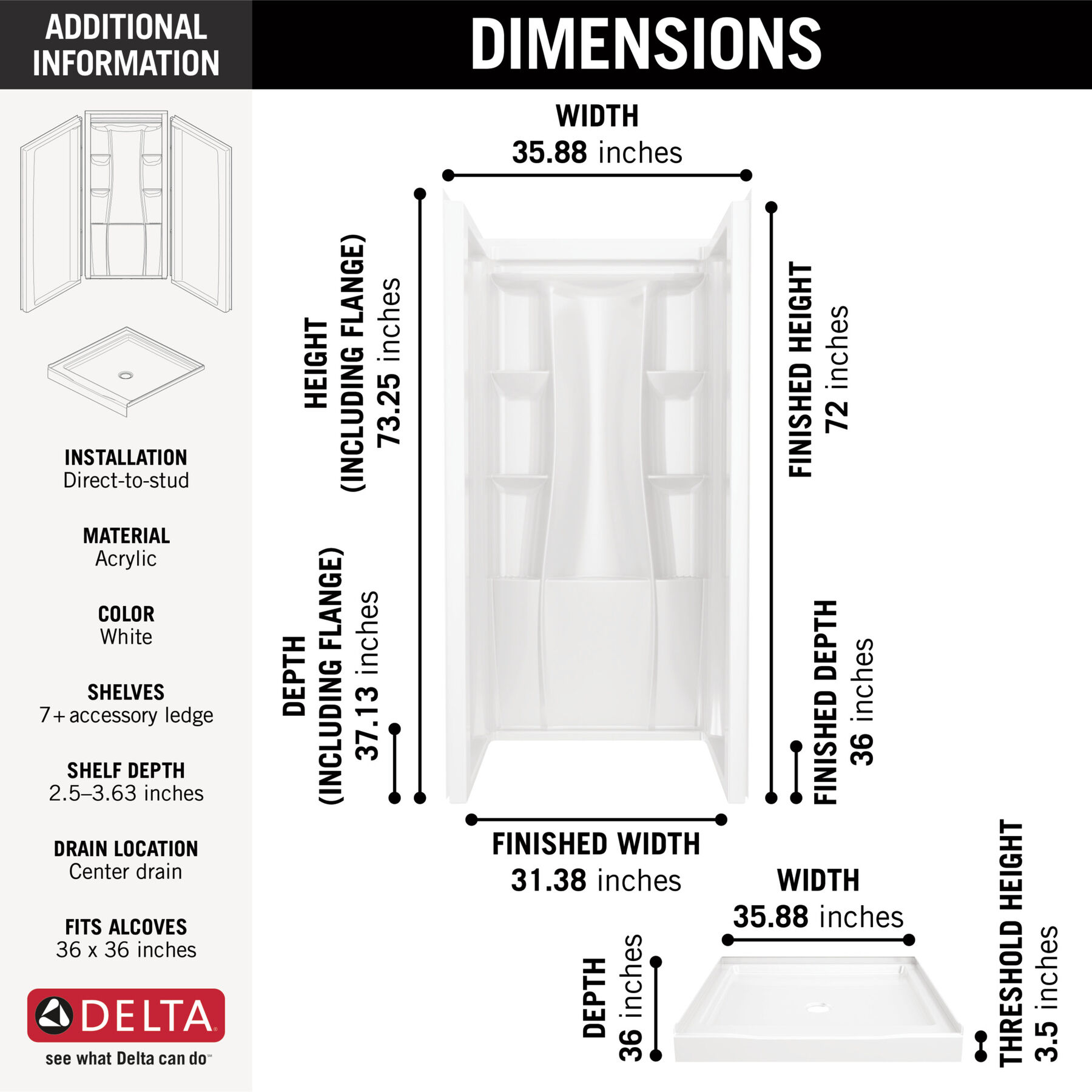 36x36 Alcove Shower Bundle - Center, image 3