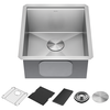 Lavabo de cocina para barra/preparación de alimentos tipo estación de trabajo con un receptáculo de acero inoxidable calibre 16 de 17" de montaje bajo encimera, con reborde WorkFlow™ y accesorios