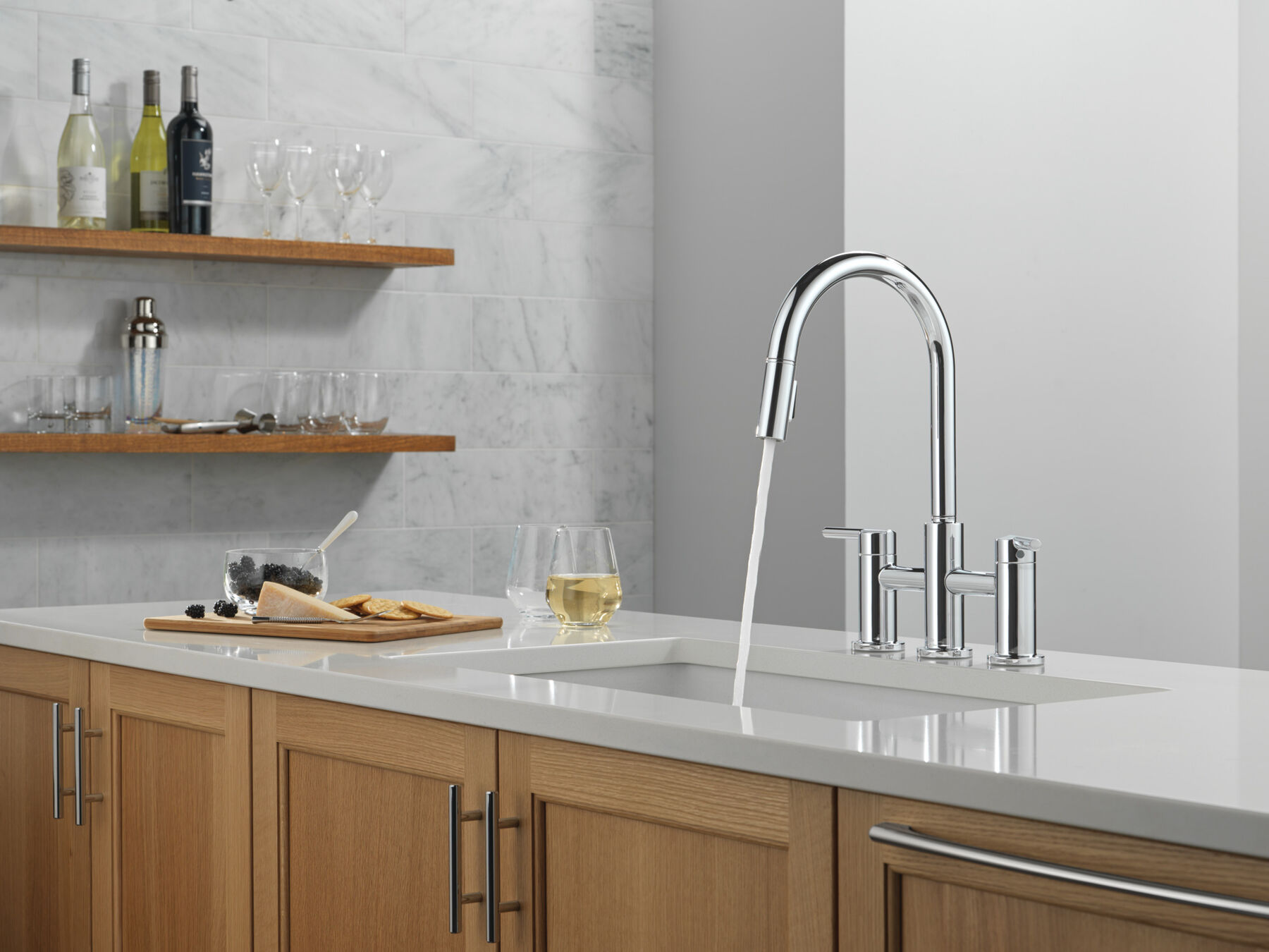 Llave para cocina tipo puente extensible con dos manijas, imagen 5