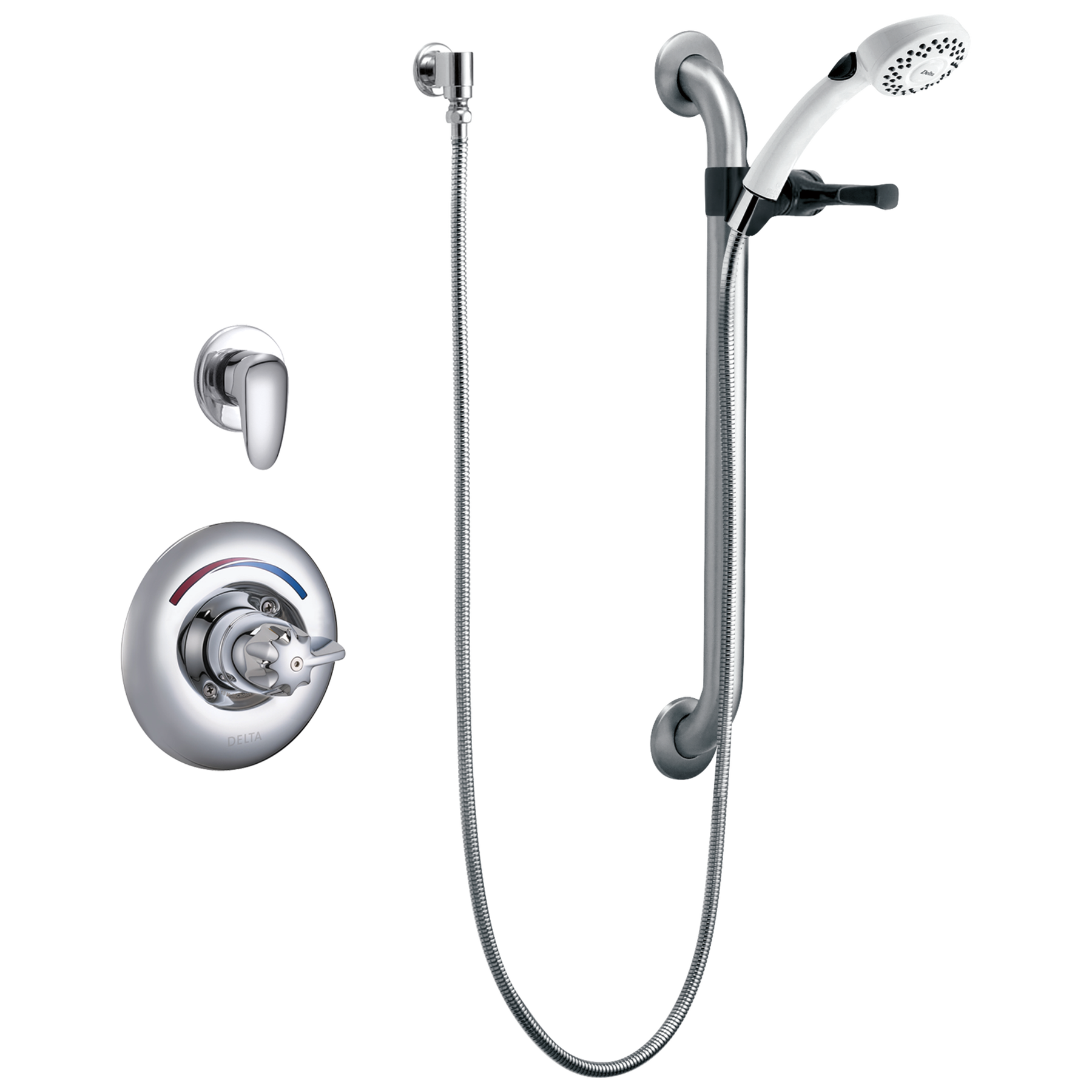 Universal Dual Shower Trim Diverter Hand Shower and Grab Bar