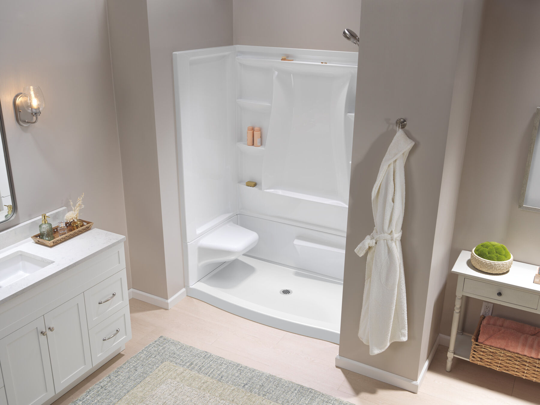 60x32 Alcove Shower Bundle - Left Seat Center Drain Curve, image 2