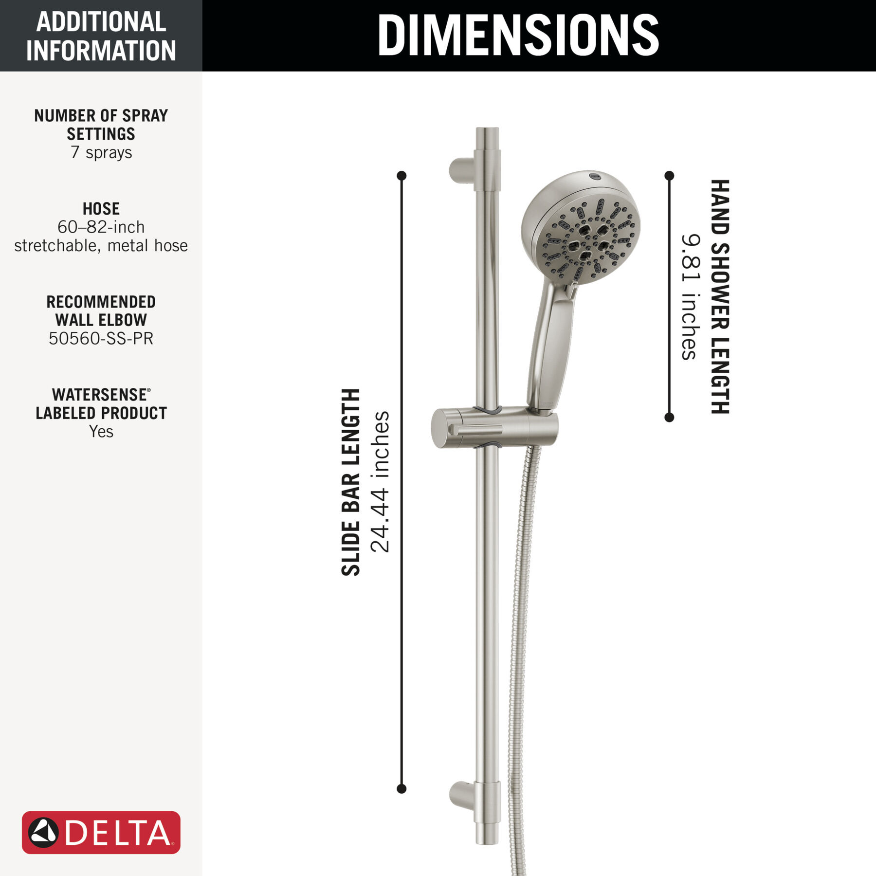 7-Setting Slide Bar Hand Shower with Cleaning Spray (Recertified), image 5