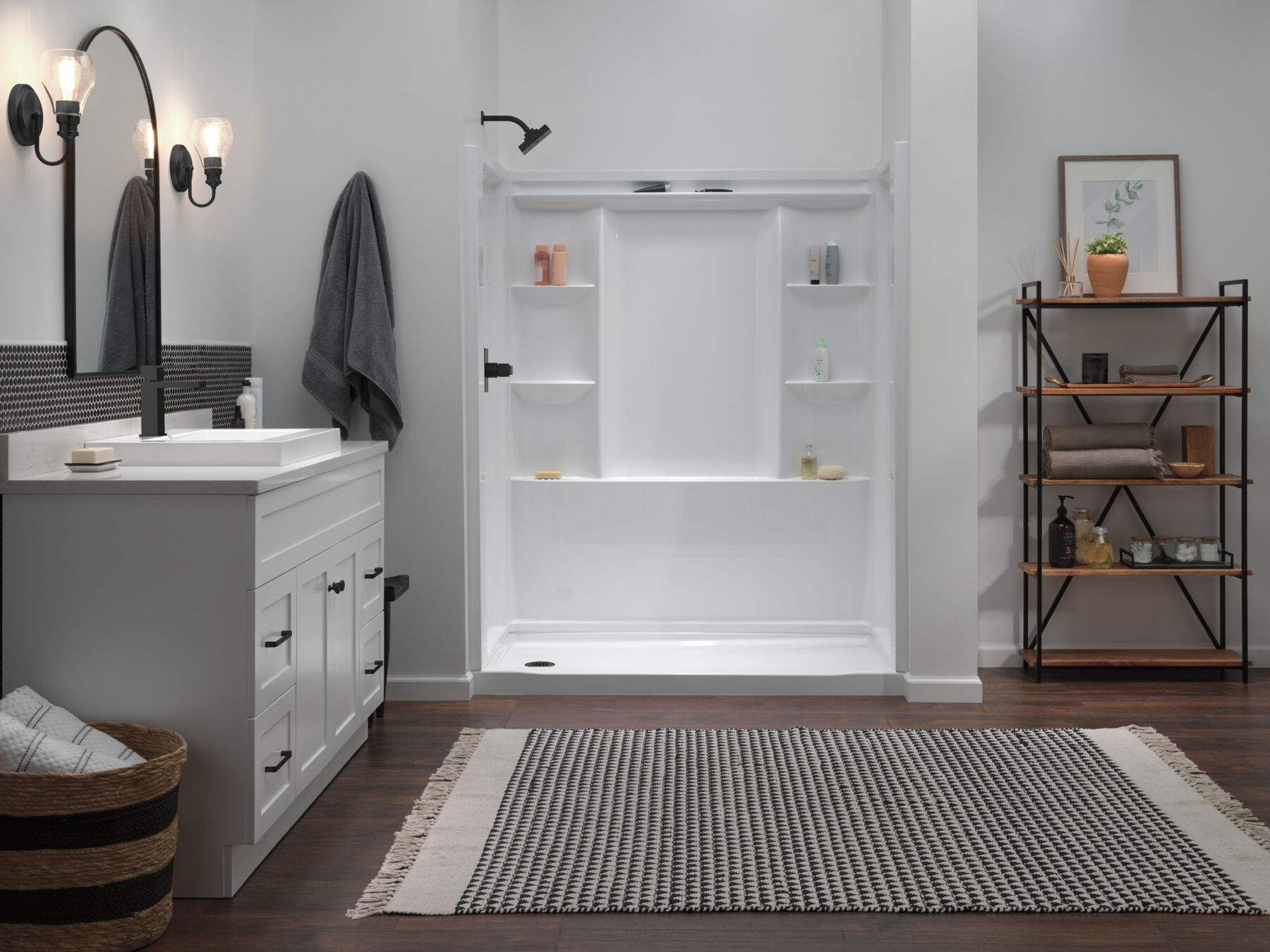 60x32 Alcove Shower Bundle with Trim and Drain - Left Drain, image 1