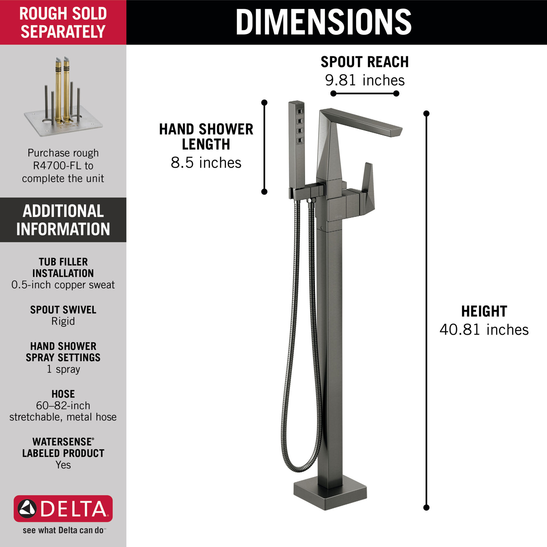 Single Handle Floor Mount Tub Filler Trim (Recertified), image 1