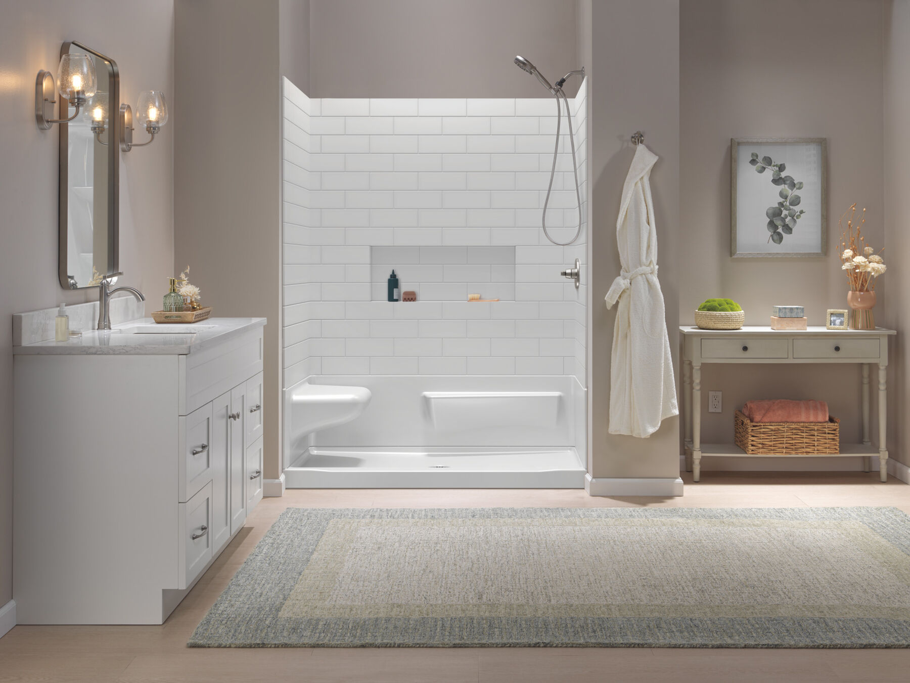 60x32 Alcove Shower Bundle - Left Seat Center Drain, image 2