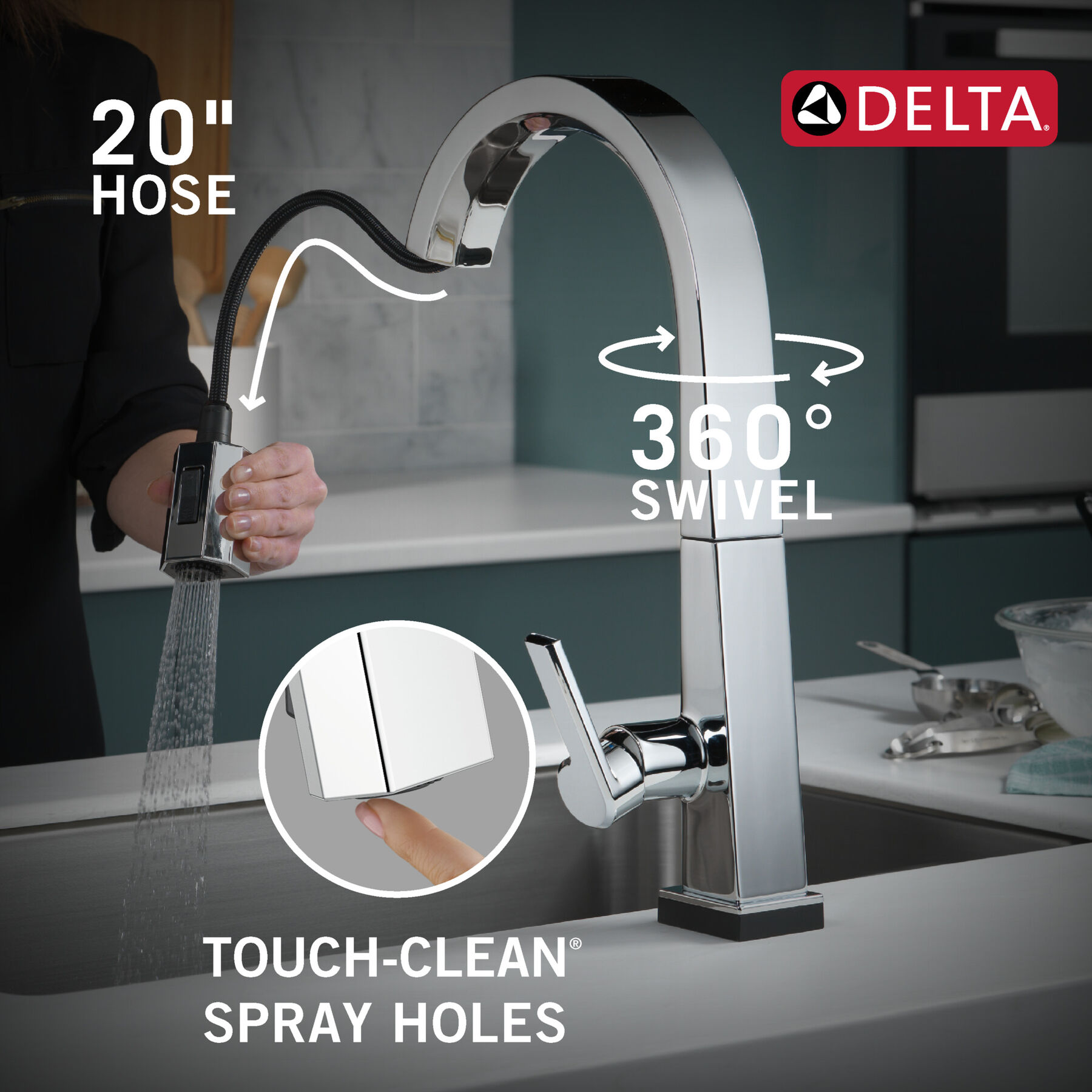 Llave para cocina monomando extensible con tecnología Touch<sub>2</sub>O®, imagen 4